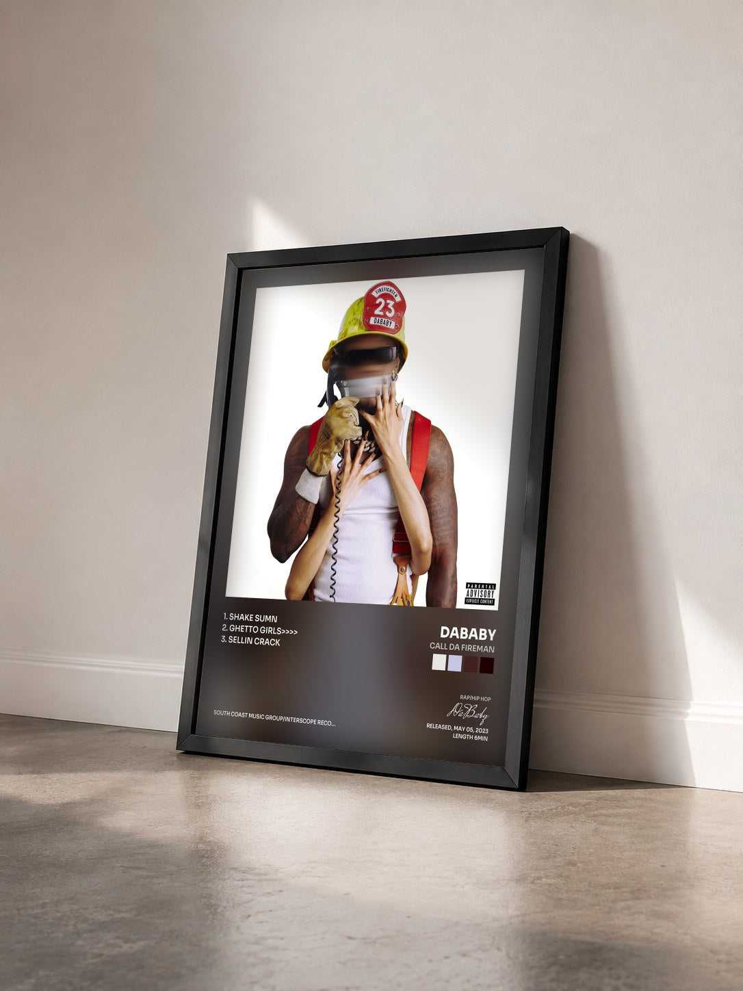 #noir Tableau de l'album CALL DA FIREMAN de DaBaby vu de trois quarts, cadre noir