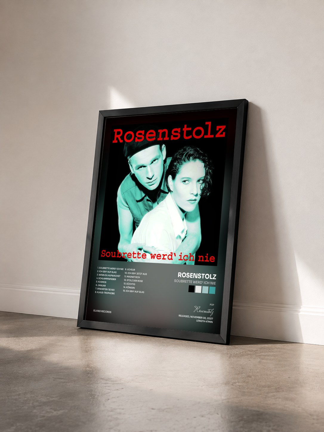 #noir Tableau de l'album Soubrette werd' ich nie de Rosenstolz vu de trois quarts, cadre noir