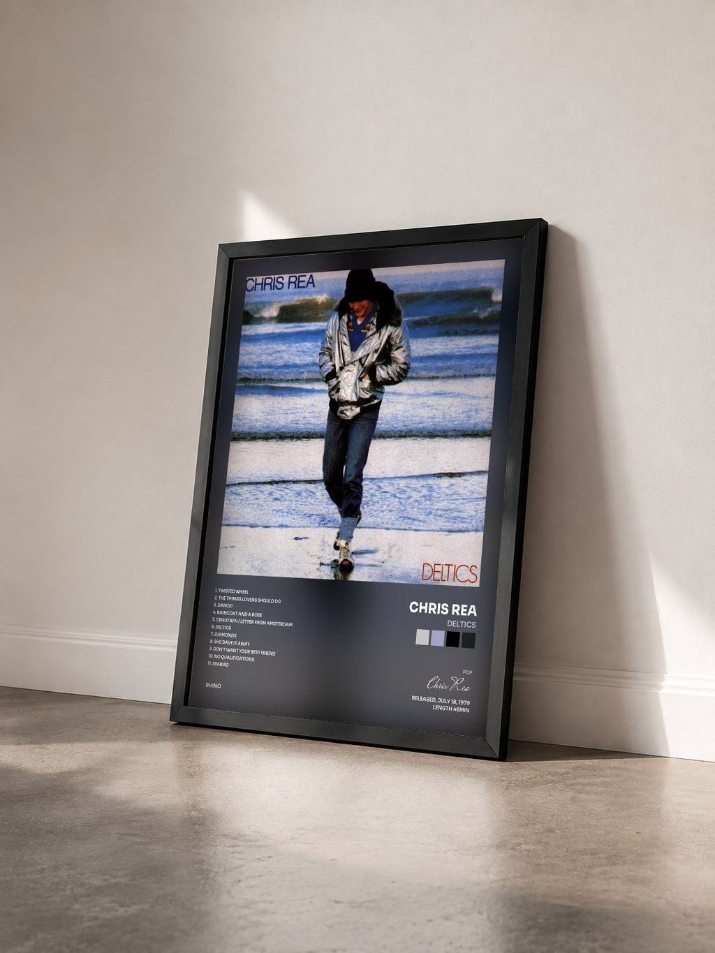 #noir Tableau de l'album Deltics de Chris Rea vu de trois quarts, cadre noir