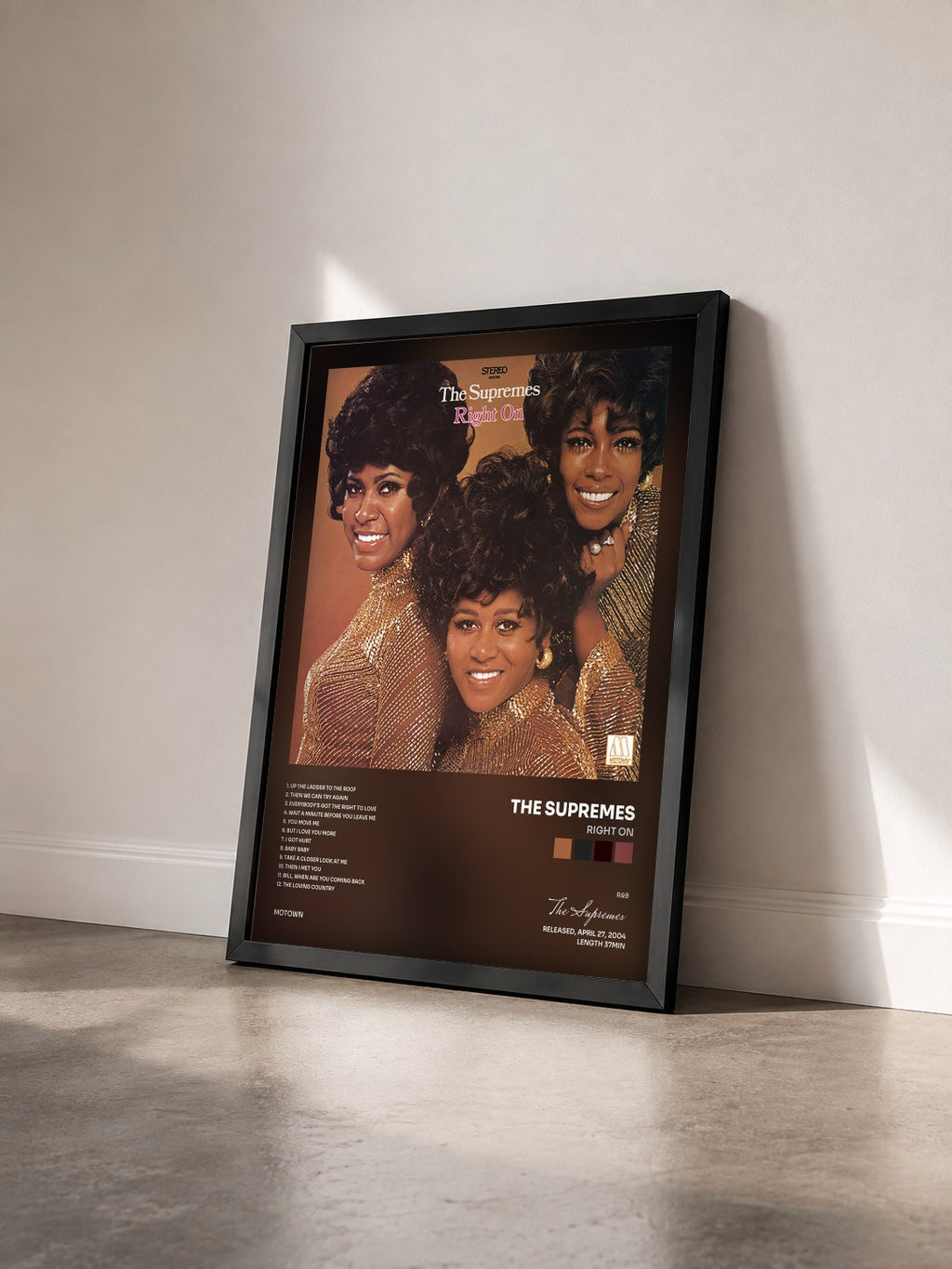 #noir Tableau de l'album Right On de The Supremes vu de trois quarts, cadre noir