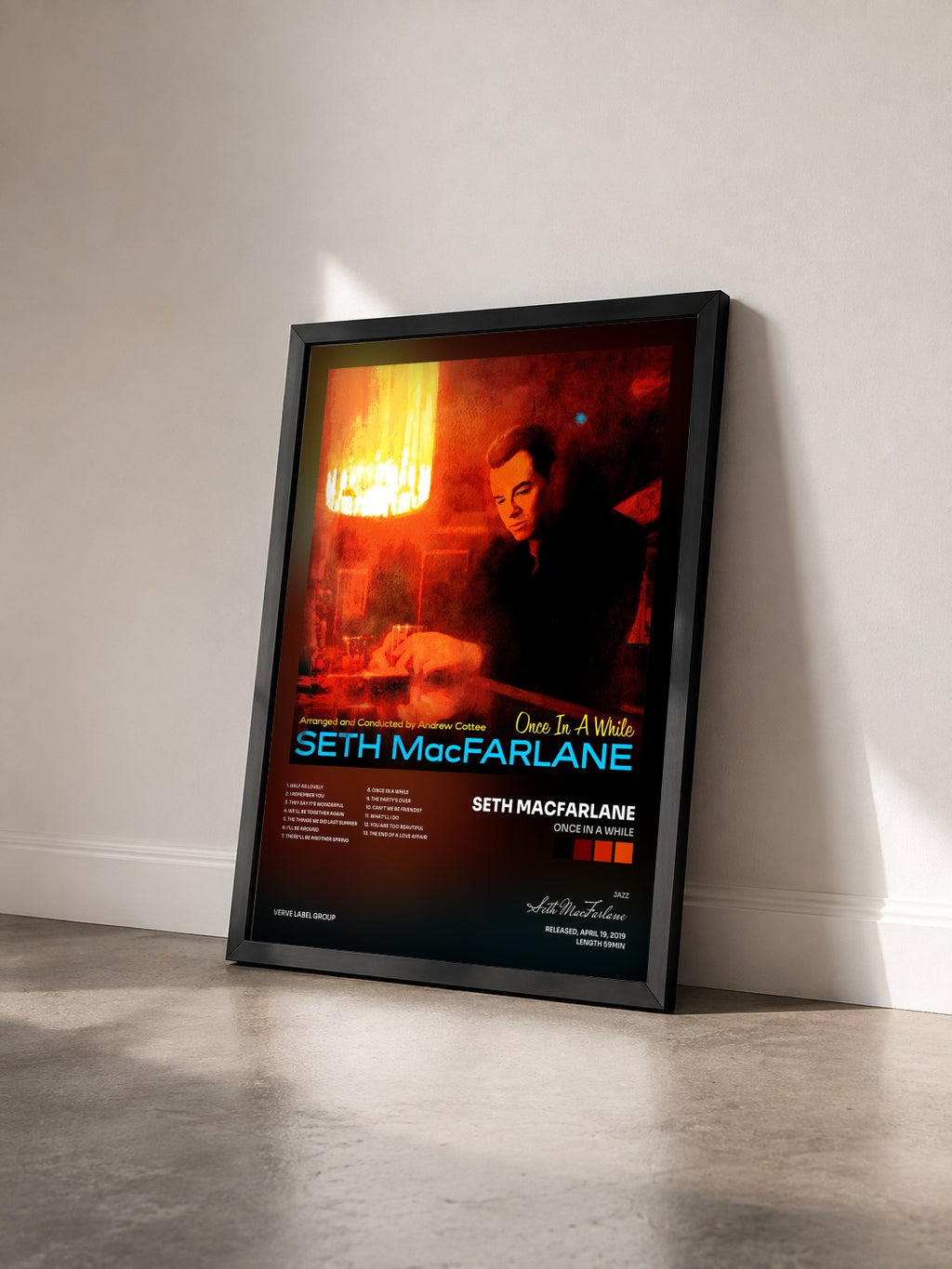 #noir Tableau de l'album Once In A While de Seth MacFarlane vu de trois quarts, cadre noir