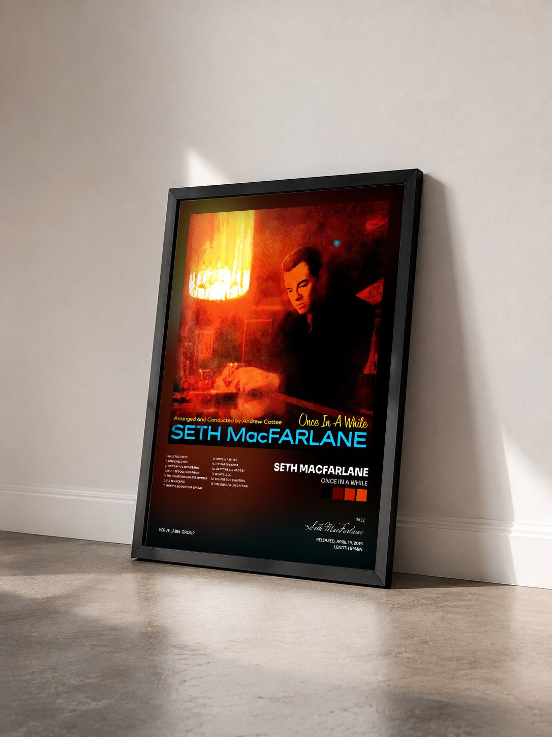 #noir Tableau de l'album Once In A While de Seth MacFarlane vu de trois quarts, cadre noir