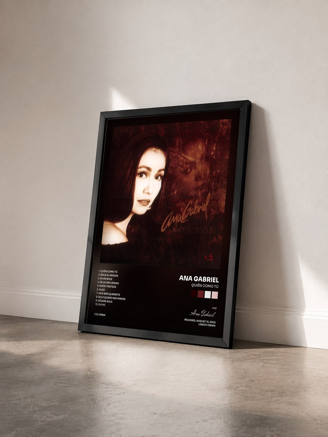 #noir Tableau de l'album Quién Como tú de Ana Gabriel vu de trois quarts, cadre noir