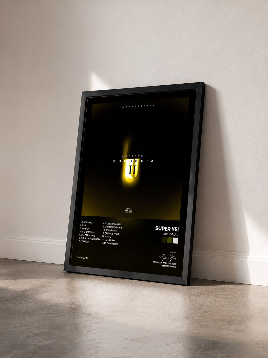 #noir Tableau de l'album Euphoria 2 de Super Yei vu de trois quarts, cadre noir