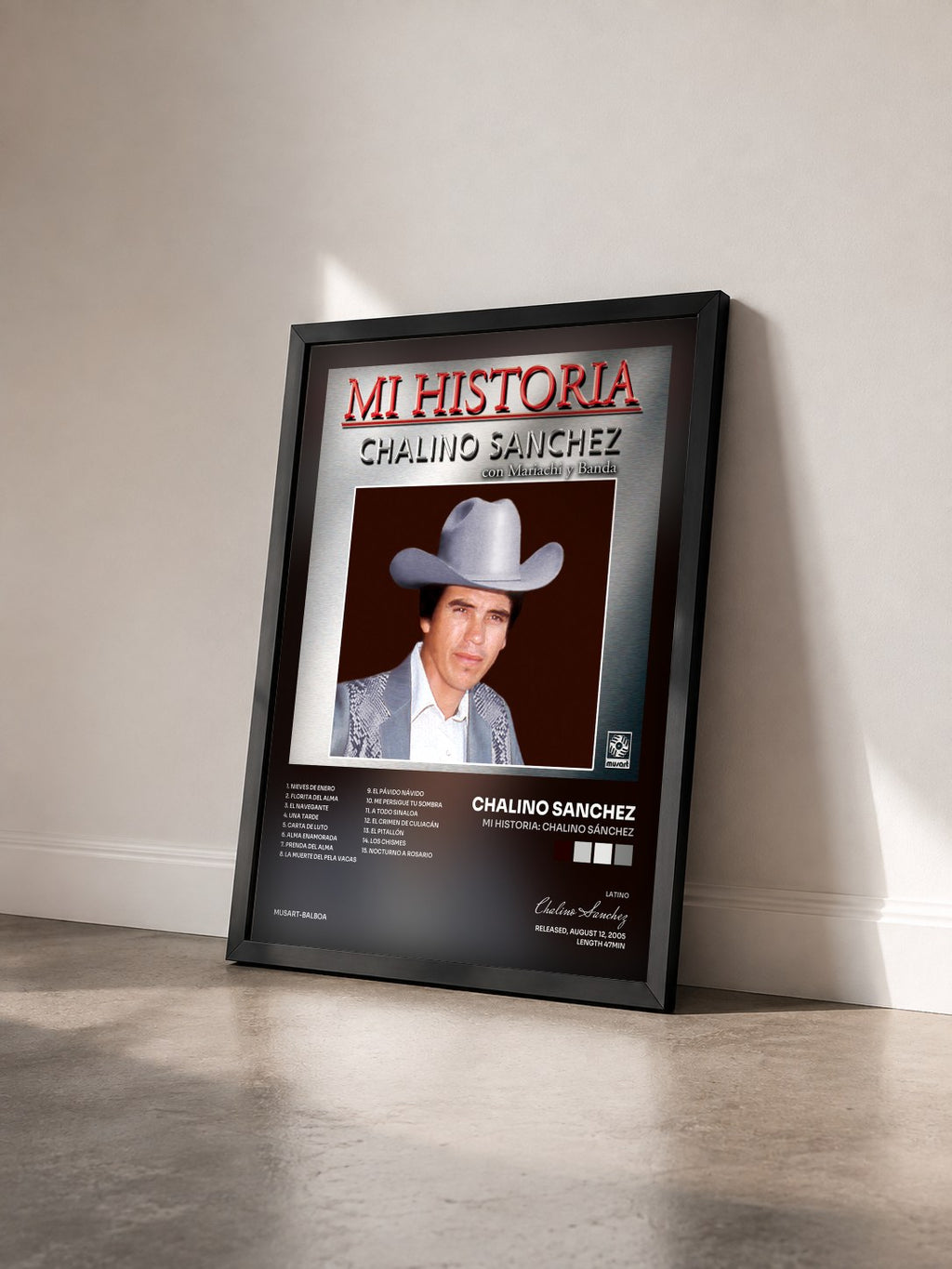 #noir Tableau de l'album Mi Historia: Chalino Sánchez de Chalino Sanchez vu de trois quarts, cadre noir