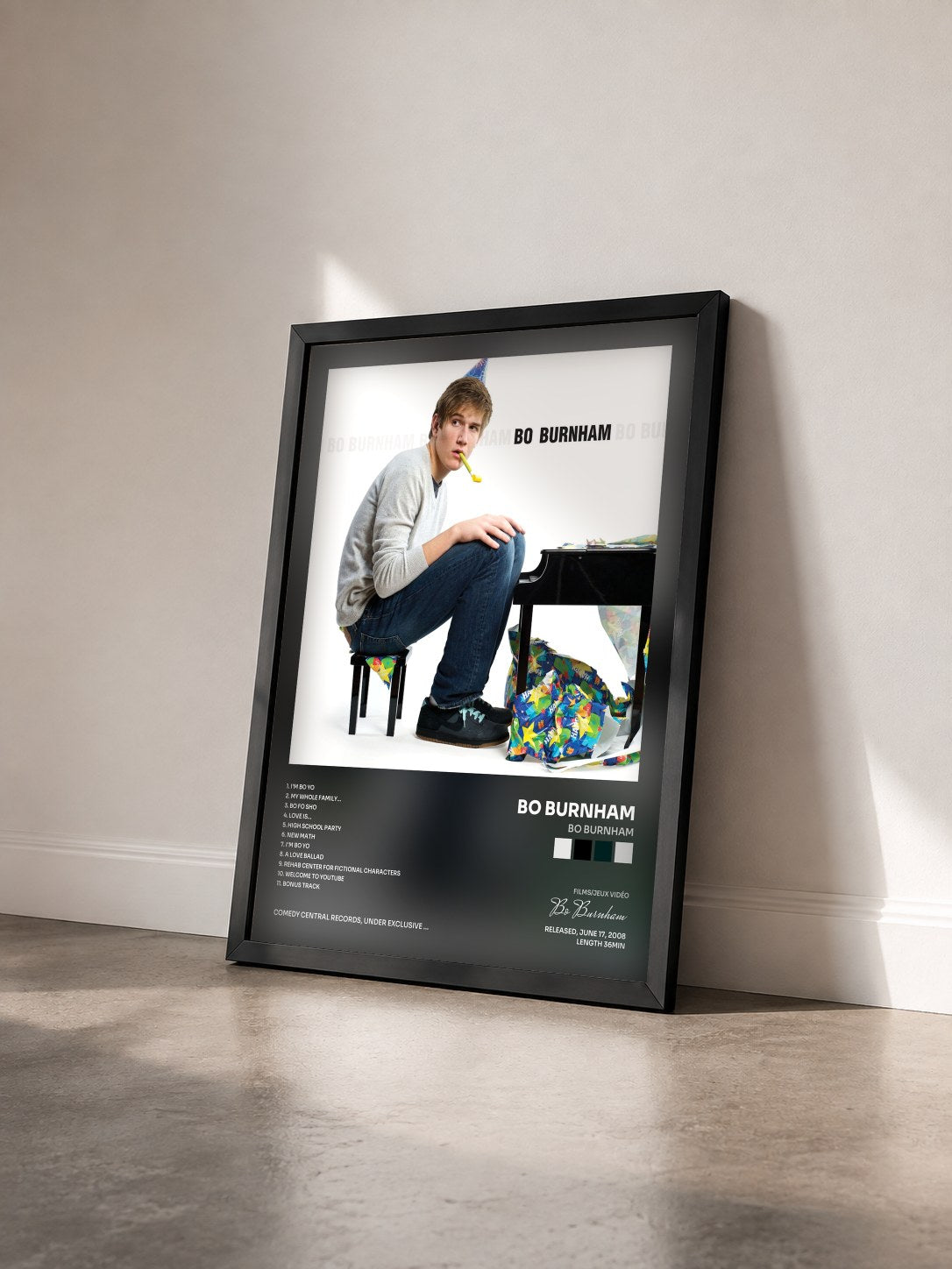 #noir Tableau de l'album Bo Burnham de Bo Burnham vu de trois quarts, cadre noir