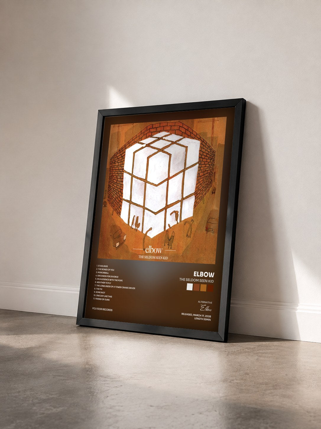 #noir Tableau de l'album The Seldom Seen Kid de Elbow vu de trois quarts, cadre noir