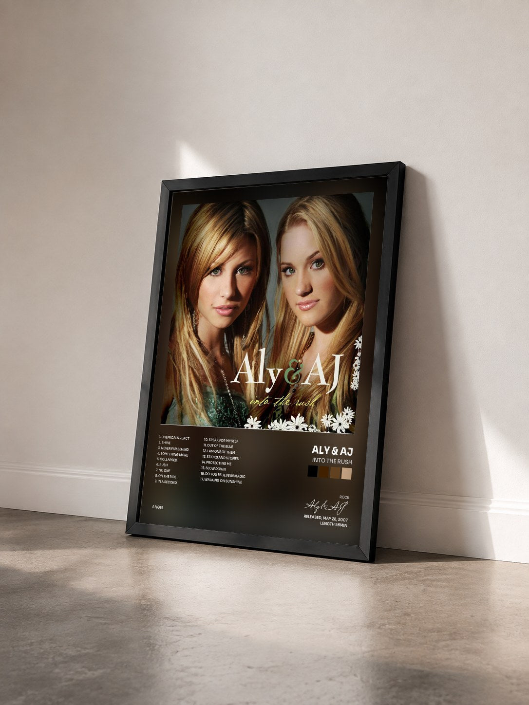 #noir Tableau de l'album Into The Rush de Aly & AJ vu de trois quarts, cadre noir