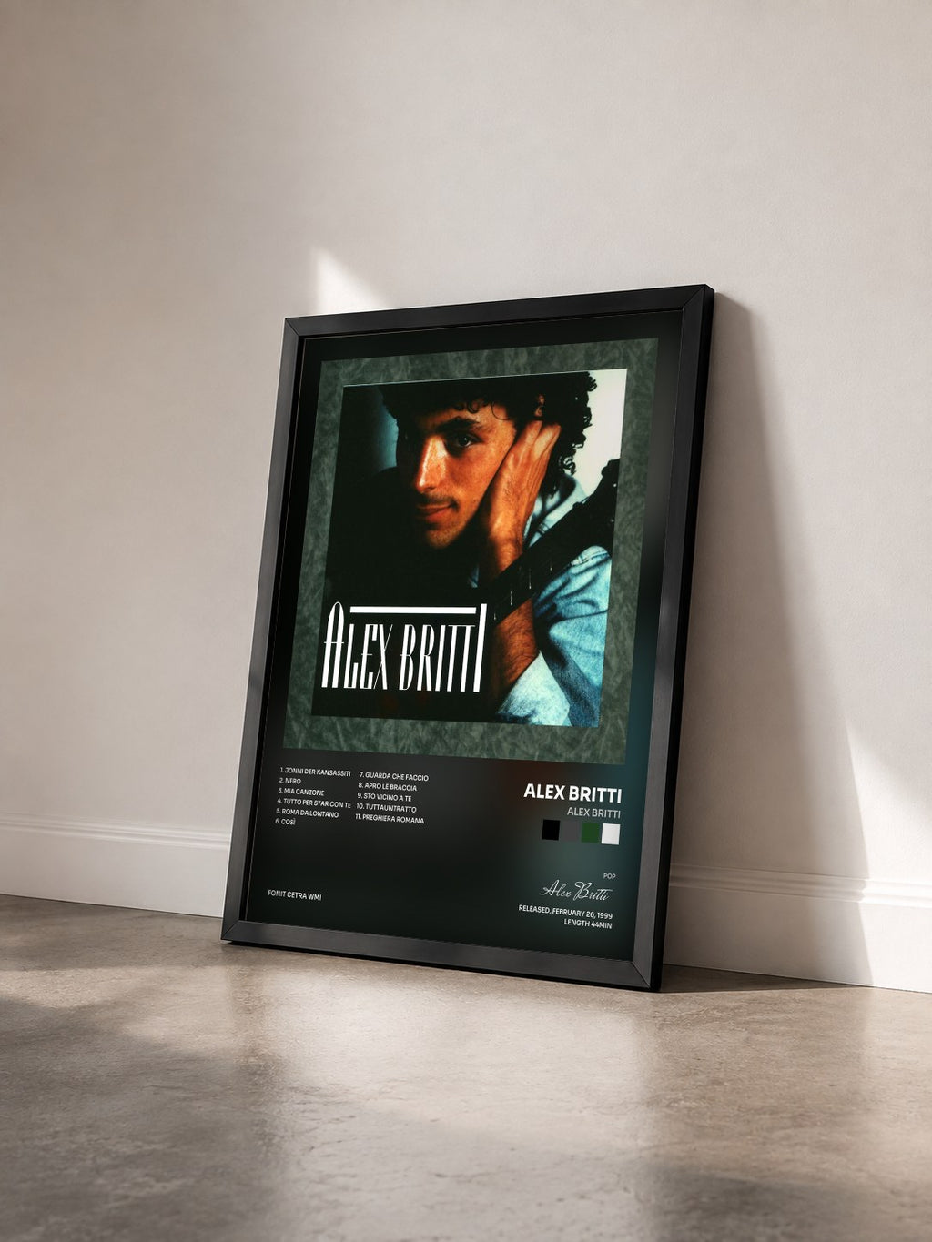 #noir Tableau de l'album ALEX BRITTI de Alex Britti vu de trois quarts, cadre noir