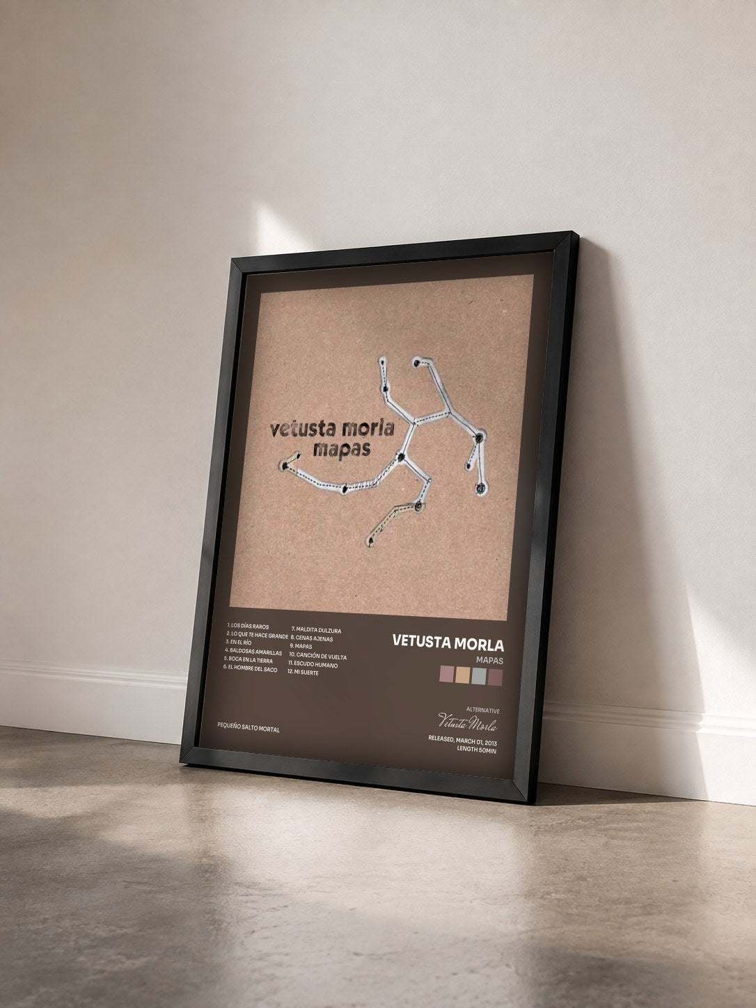 #noir Tableau de l'album Mapas de Vetusta Morla vu de trois quarts, cadre noir
