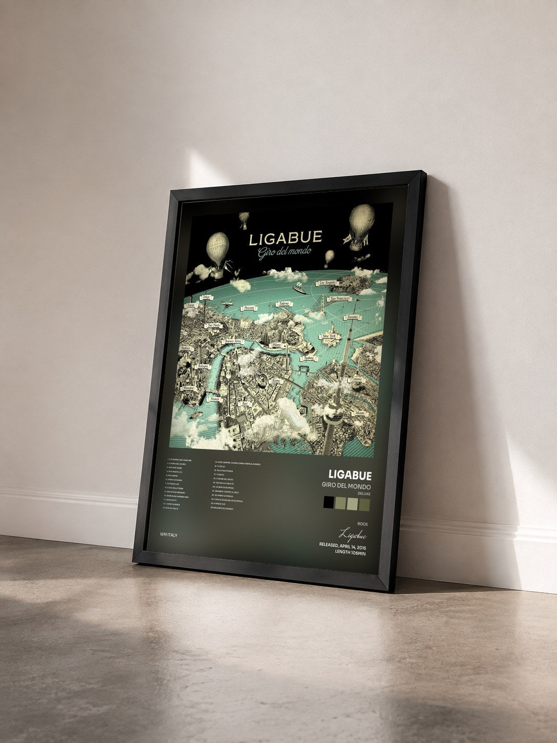 #noir Tableau de l'album Giro del mondo (Deluxe) de Ligabue vu de trois quarts, cadre noir
