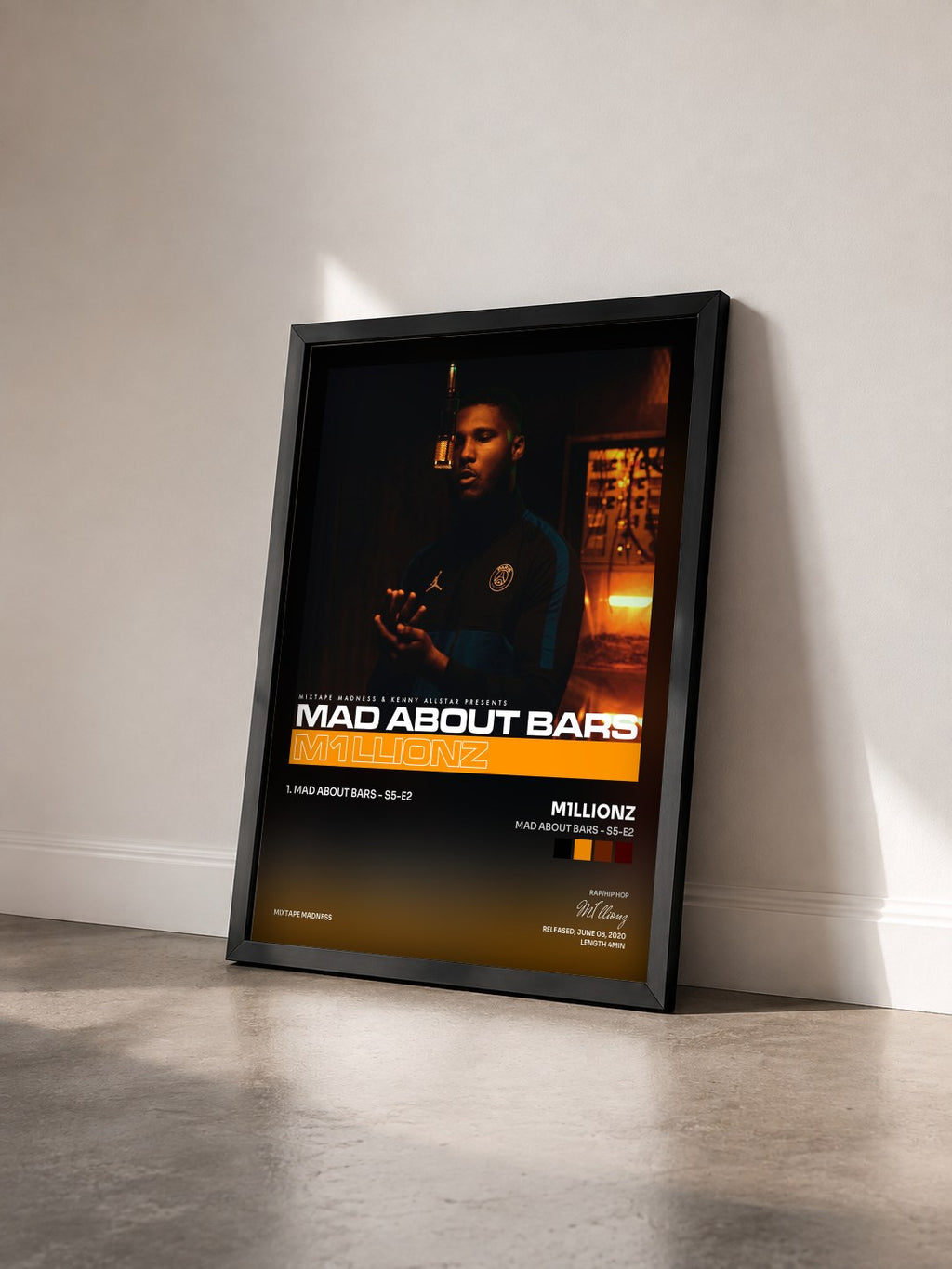 #noir Tableau de l'album Mad About Bars - S5-E2 de M1llionz vu de trois quarts, cadre noir