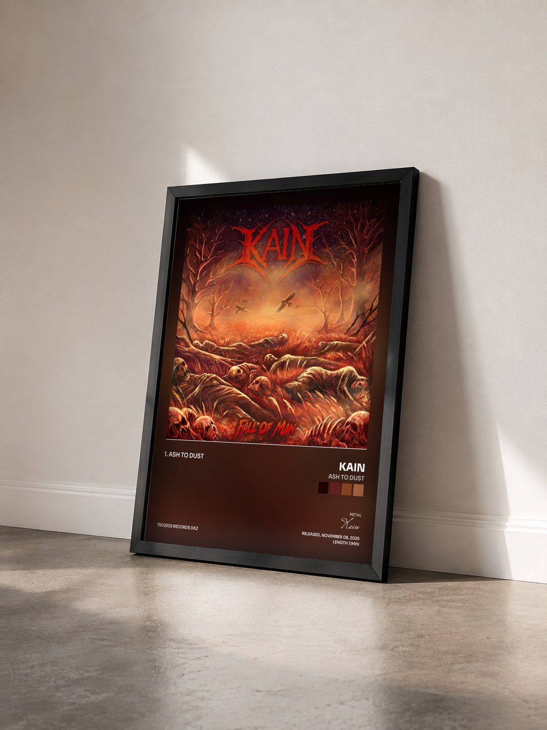 #noir Tableau de l'album Ash To Dust de Kain vu de trois quarts, cadre noir