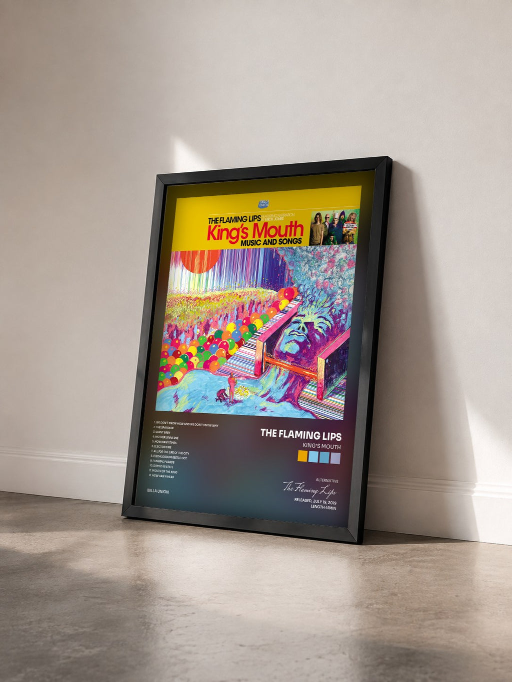 #noir Tableau de l'album King's Mouth de The Flaming Lips vu de trois quarts, cadre noir
