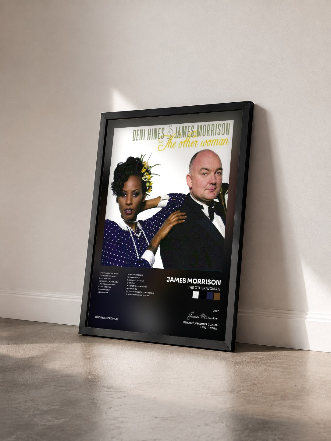 #noir Tableau de l'album The Other Woman de James Morrison vu de trois quarts, cadre noir