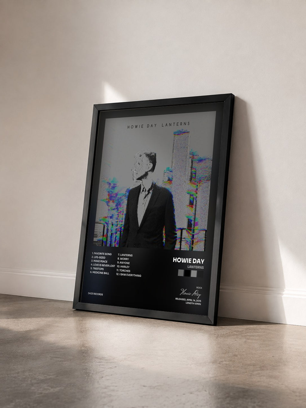 #noir Tableau de l'album Lanterns de Howie Day vu de trois quarts, cadre noir