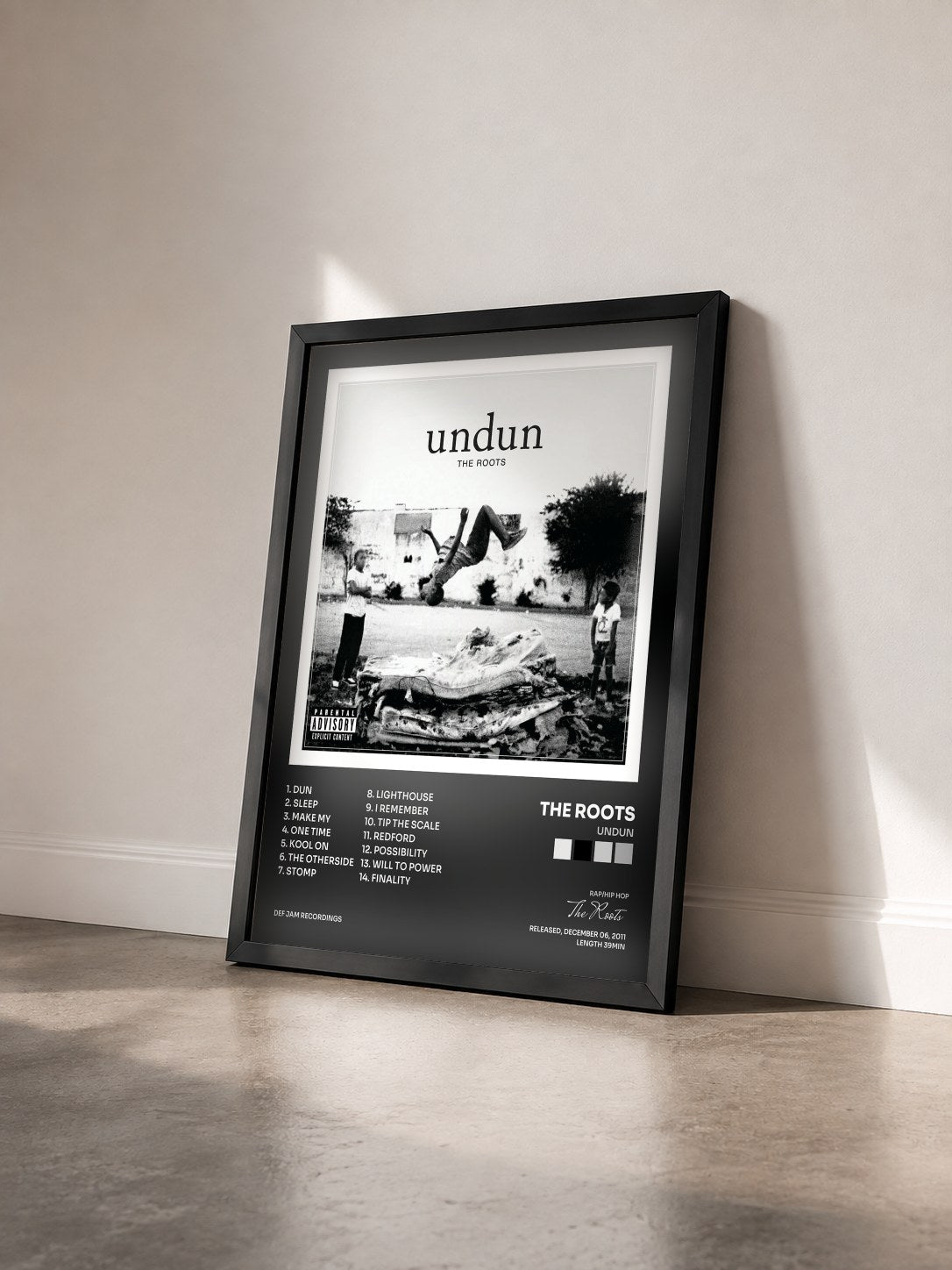 #noir Tableau de l'album Undun de The Roots vu de trois quarts, cadre noir