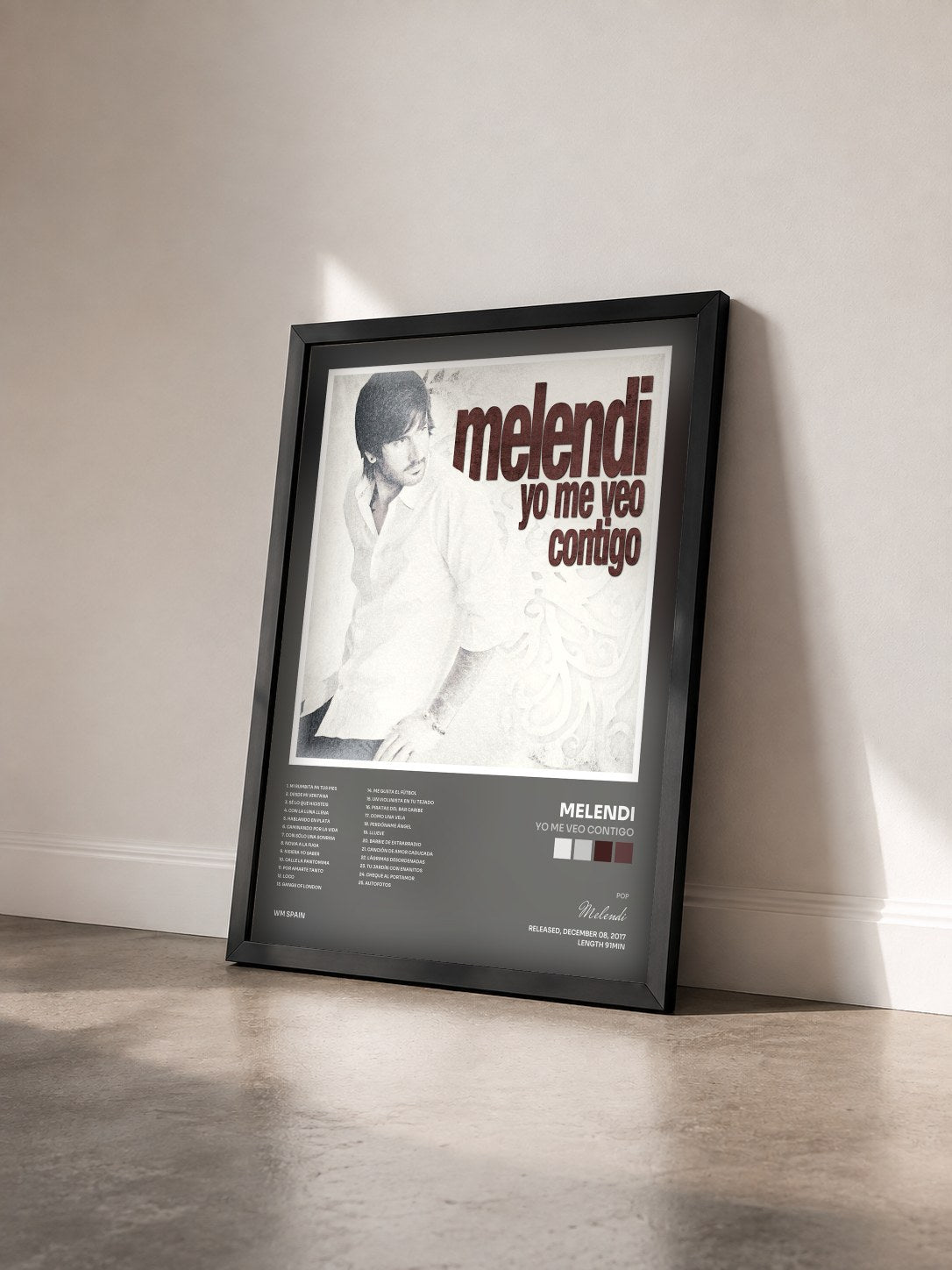 #noir Tableau de l'album Yo me veo contigo de Melendi vu de trois quarts, cadre noir