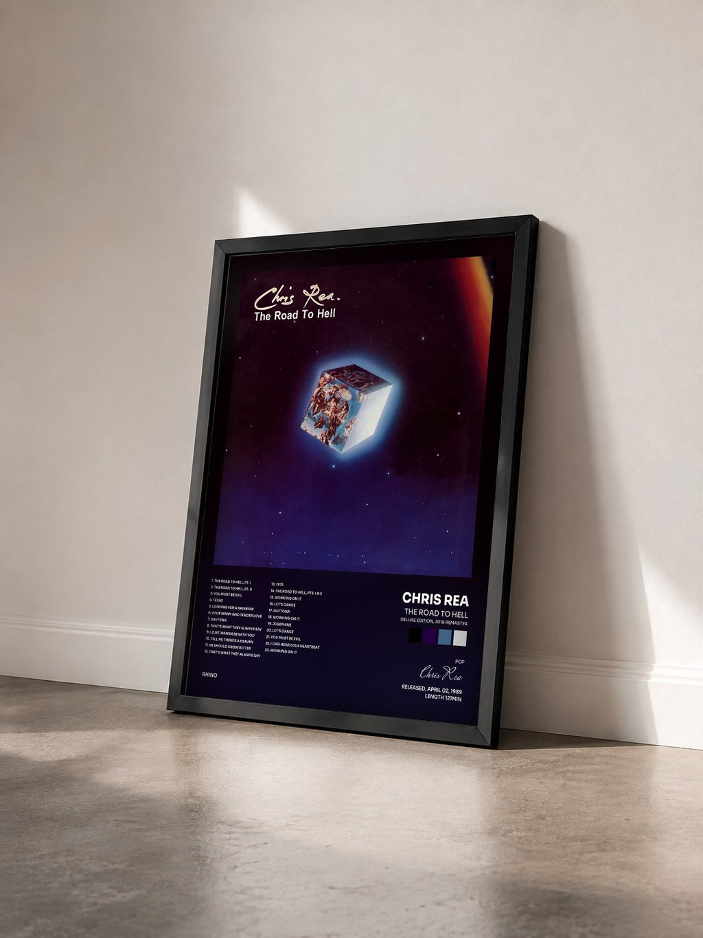 #noir The Road to Hell (Deluxe Edition, 2019 Remaster) di Chris Rea in stampa incorniciata vista di tre quarti, cornice nera