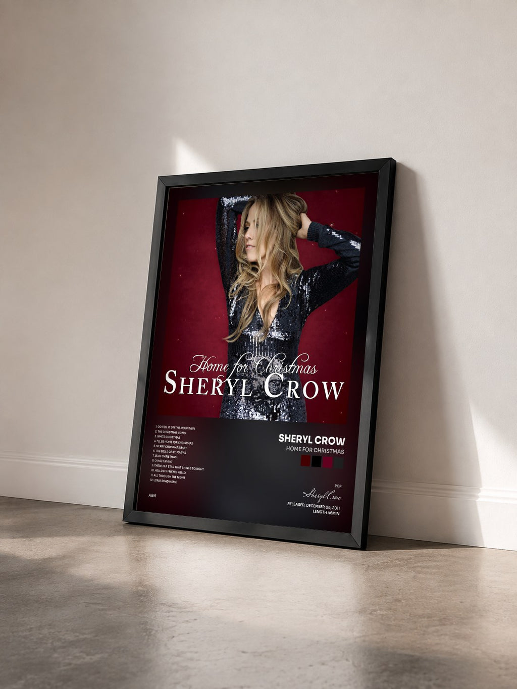 #noir Tableau de l'album Home For Christmas de Sheryl Crow vu de trois quarts, cadre noir