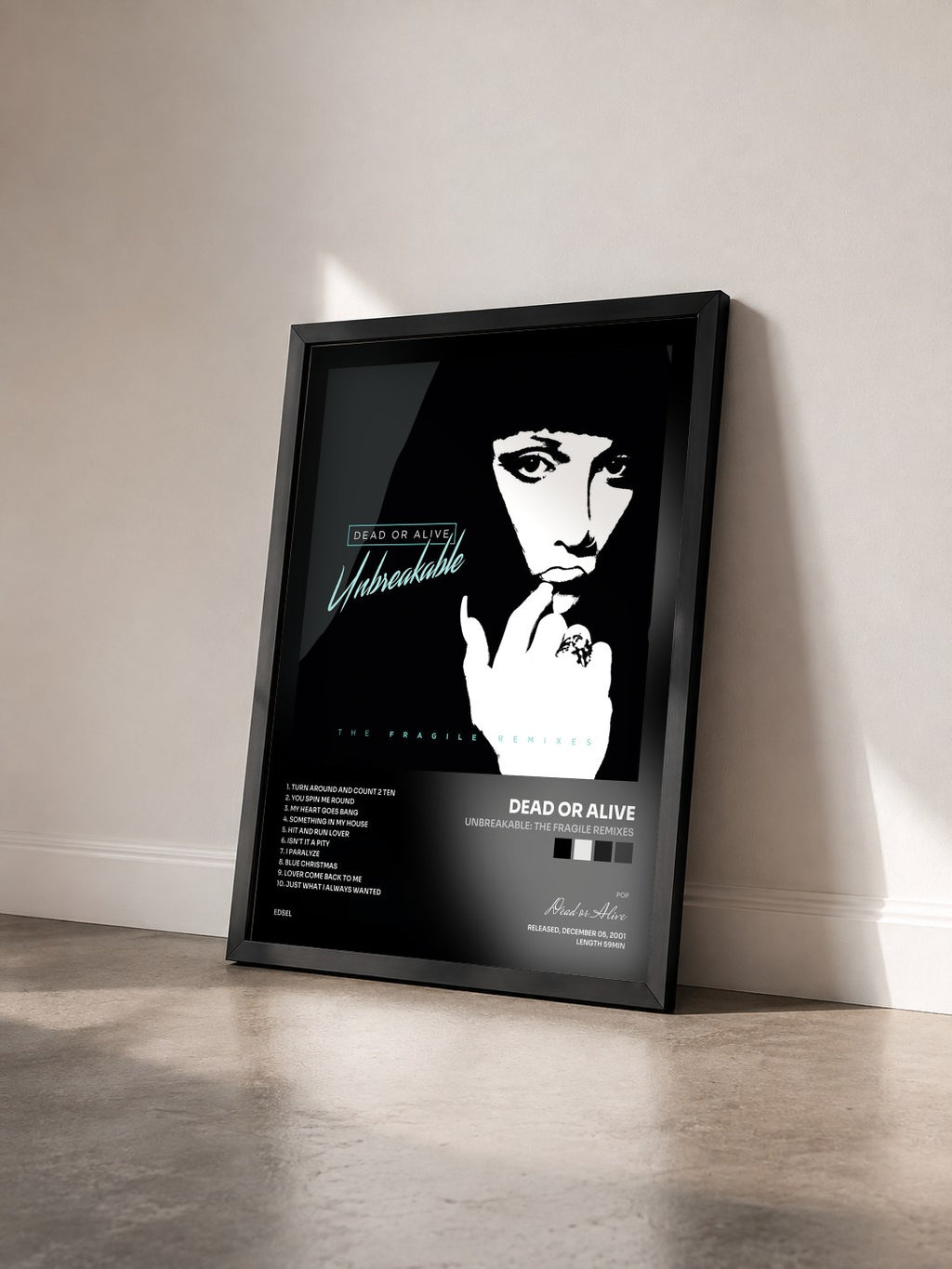 #noir Tableau de l'album Unbreakable: The Fragile Remixes de Dead or Alive vu de trois quarts, cadre noir