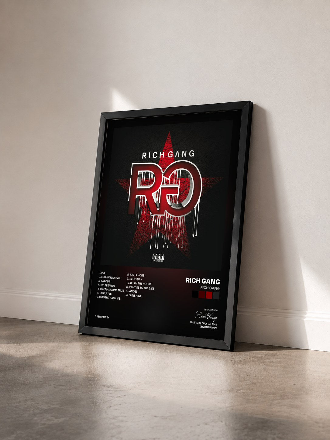 #noir Tableau de l'album Rich Gang de Rich Gang vu de trois quarts, cadre noir