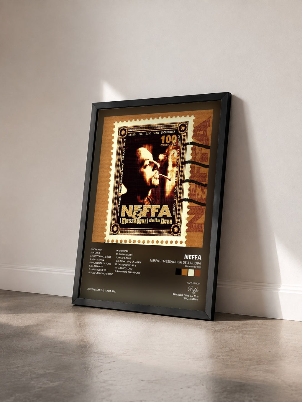 #noir Tableau de l'album Neffa E I Messaggeri Della Dopa (Remastered 2021) de Neffa vu de trois quarts, cadre noir