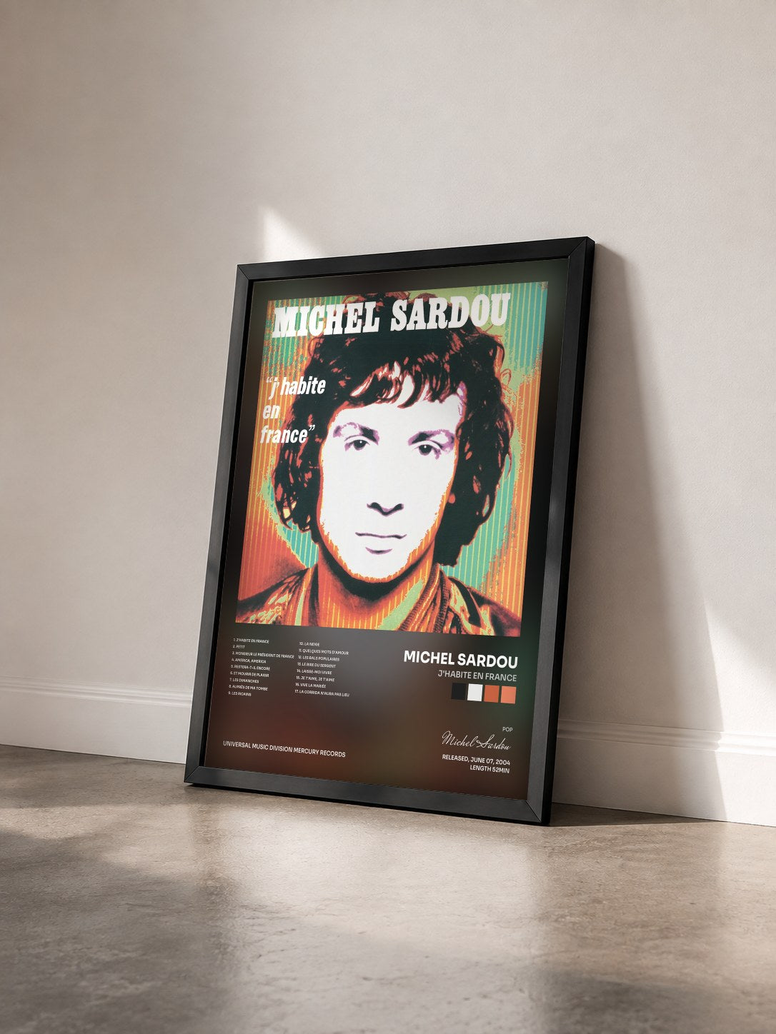 #noir Tableau de l'album J'Habite En France de Michel Sardou vu de trois quarts, cadre noir