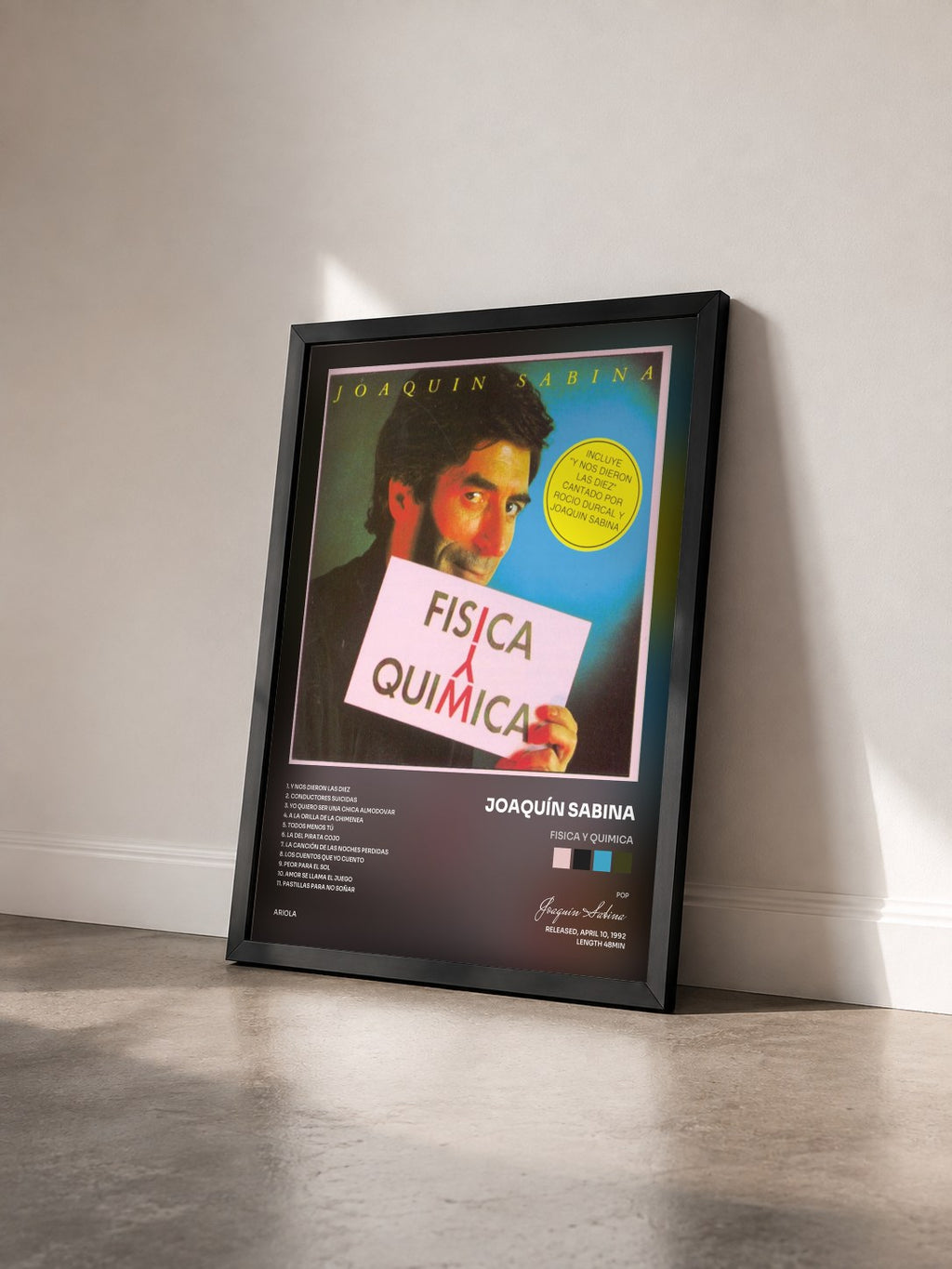 #noir Tableau de l'album Fisica Y Quimica de Joaquín Sabina vu de trois quarts, cadre noir