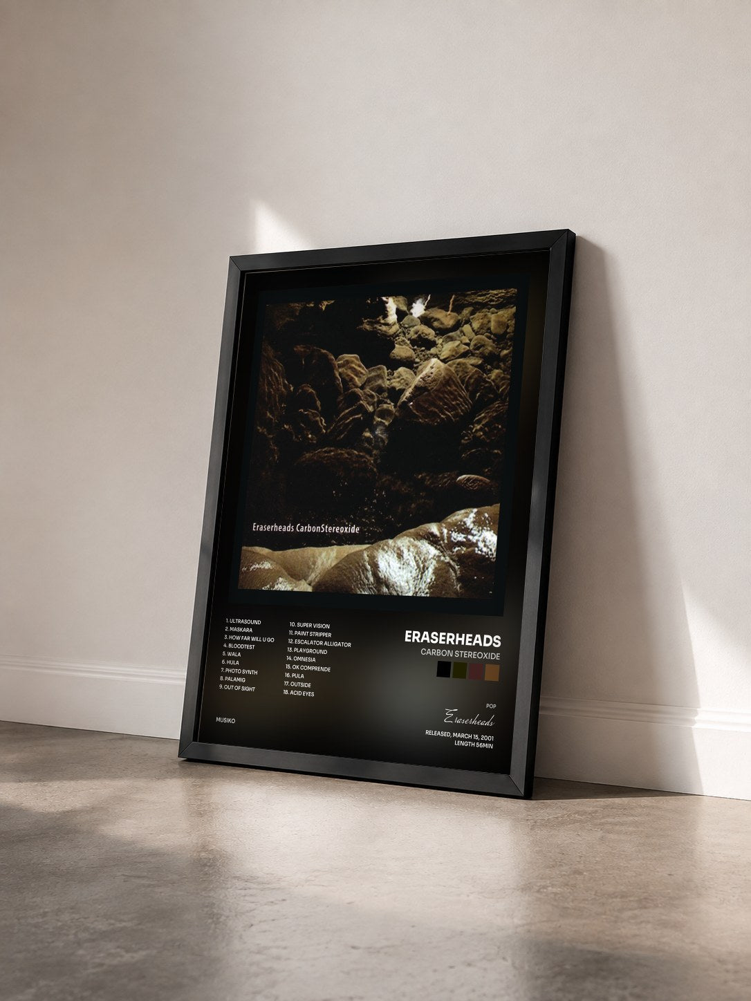 #noir Tableau de l'album Carbon Stereoxide de Eraserheads vu de trois quarts, cadre noir