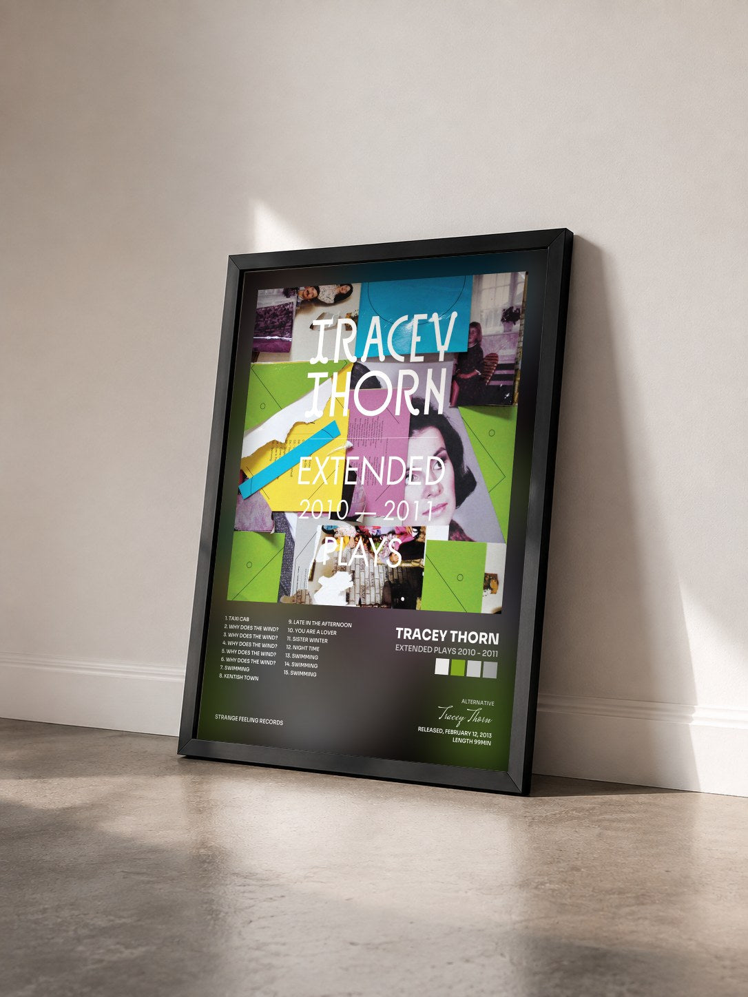 #noir Tableau de l'album Extended Plays 2010 - 2011 de Tracey Thorn vu de trois quarts, cadre noir