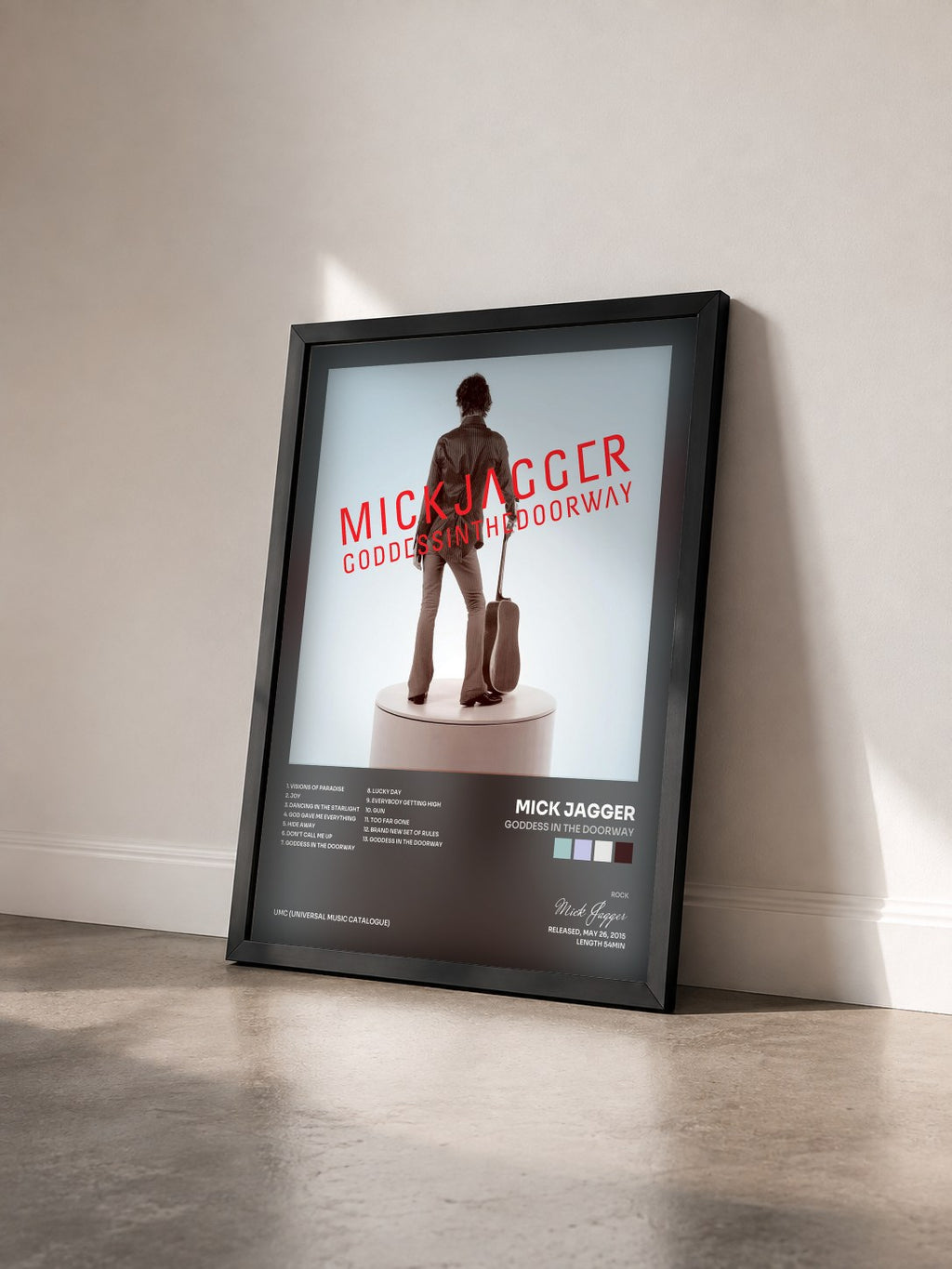 #noir Tableau de l'album Goddess In The Doorway de Mick Jagger vu de trois quarts, cadre noir