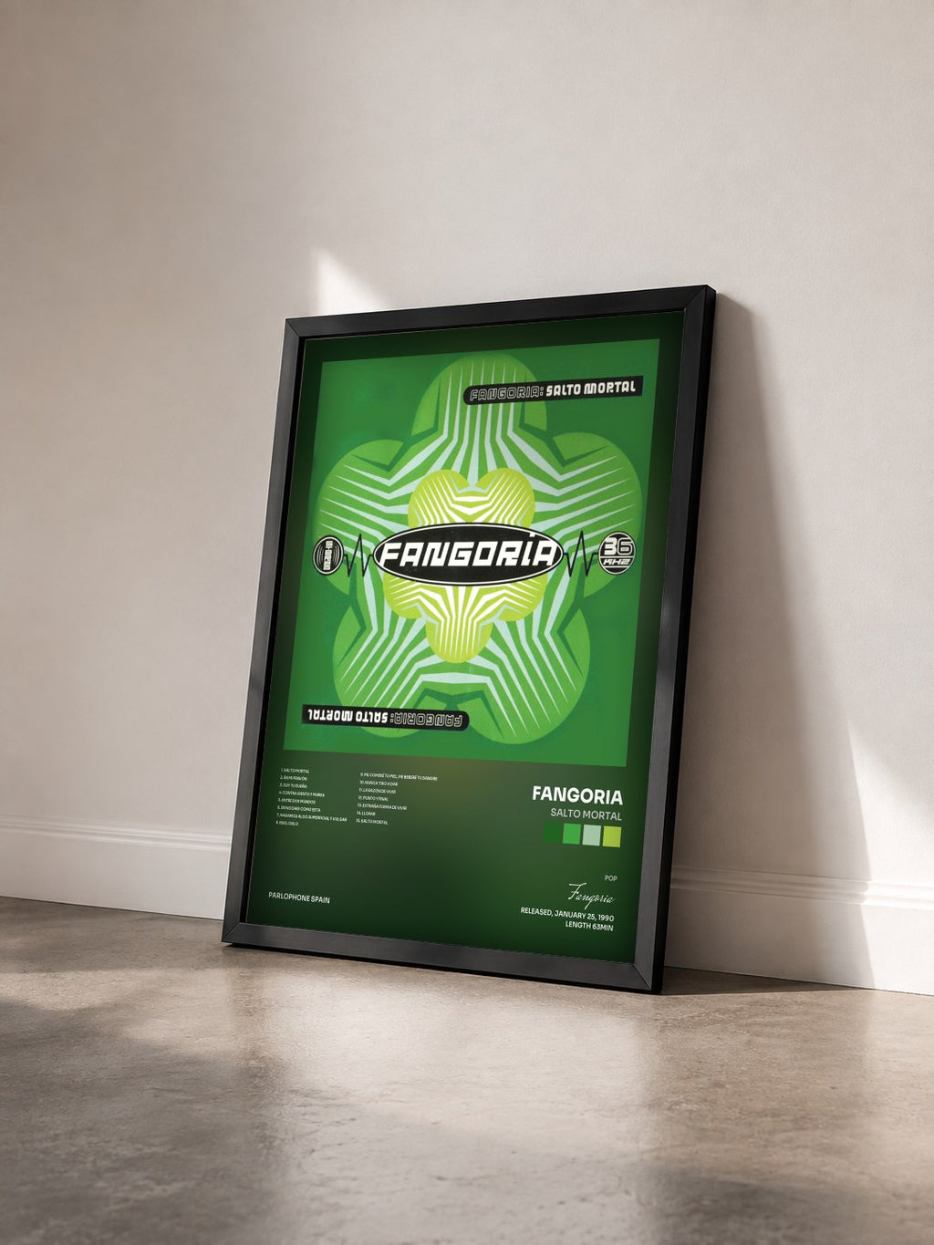 #noir Tableau de l'album Salto Mortal de Fangoria vu de trois quarts, cadre noir