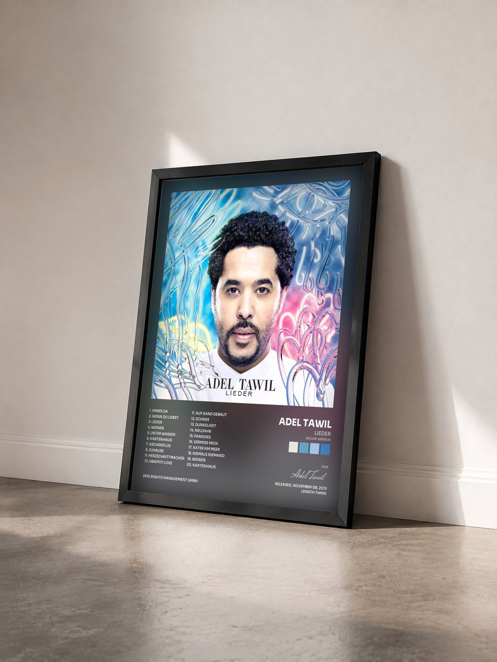 #noir Tableau de l'album Lieder (Deluxe Version) de Adel Tawil vu de trois quarts, cadre noir
