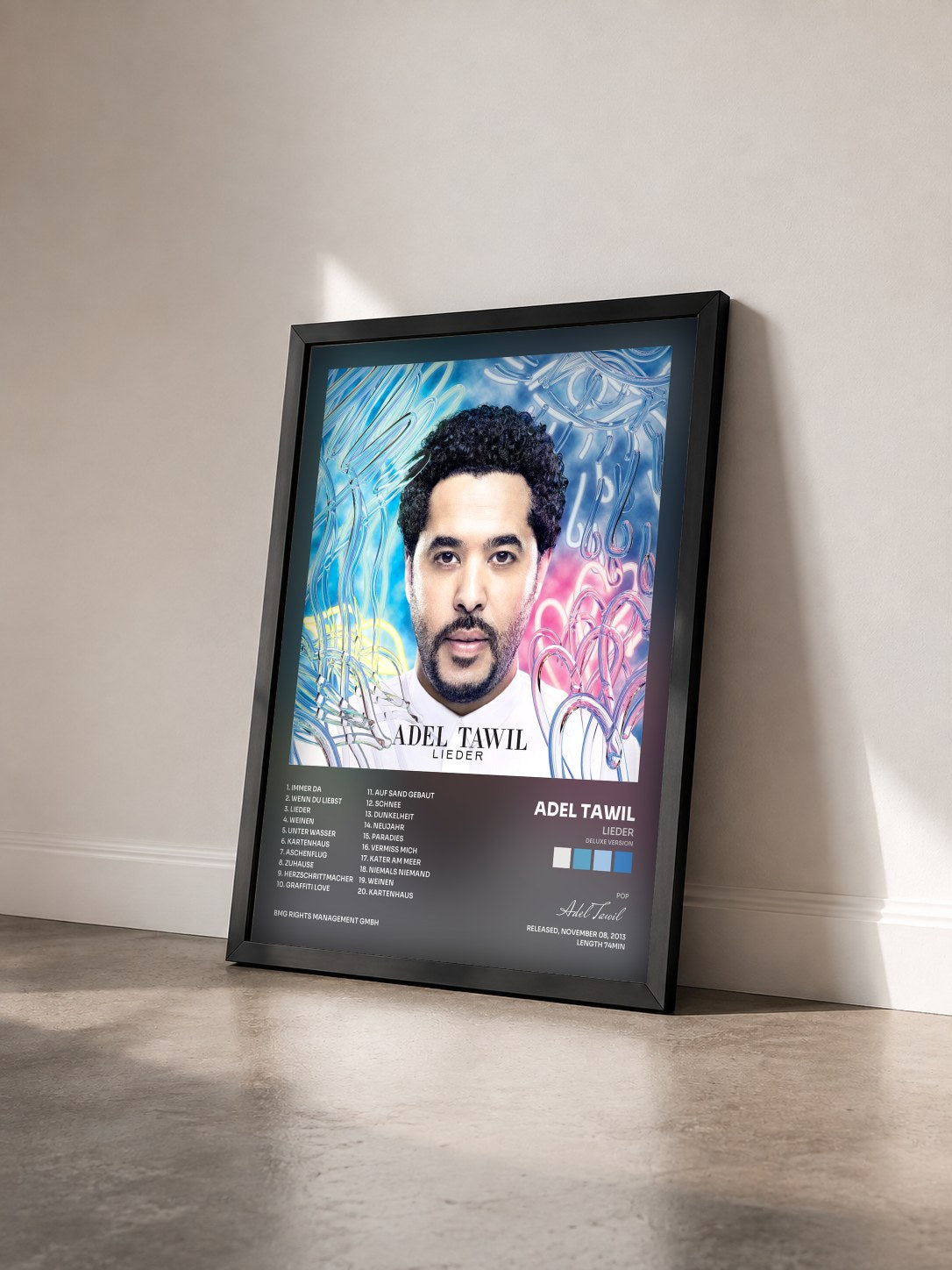#noir Tableau de l'album Lieder (Deluxe Version) de Adel Tawil vu de trois quarts, cadre noir
