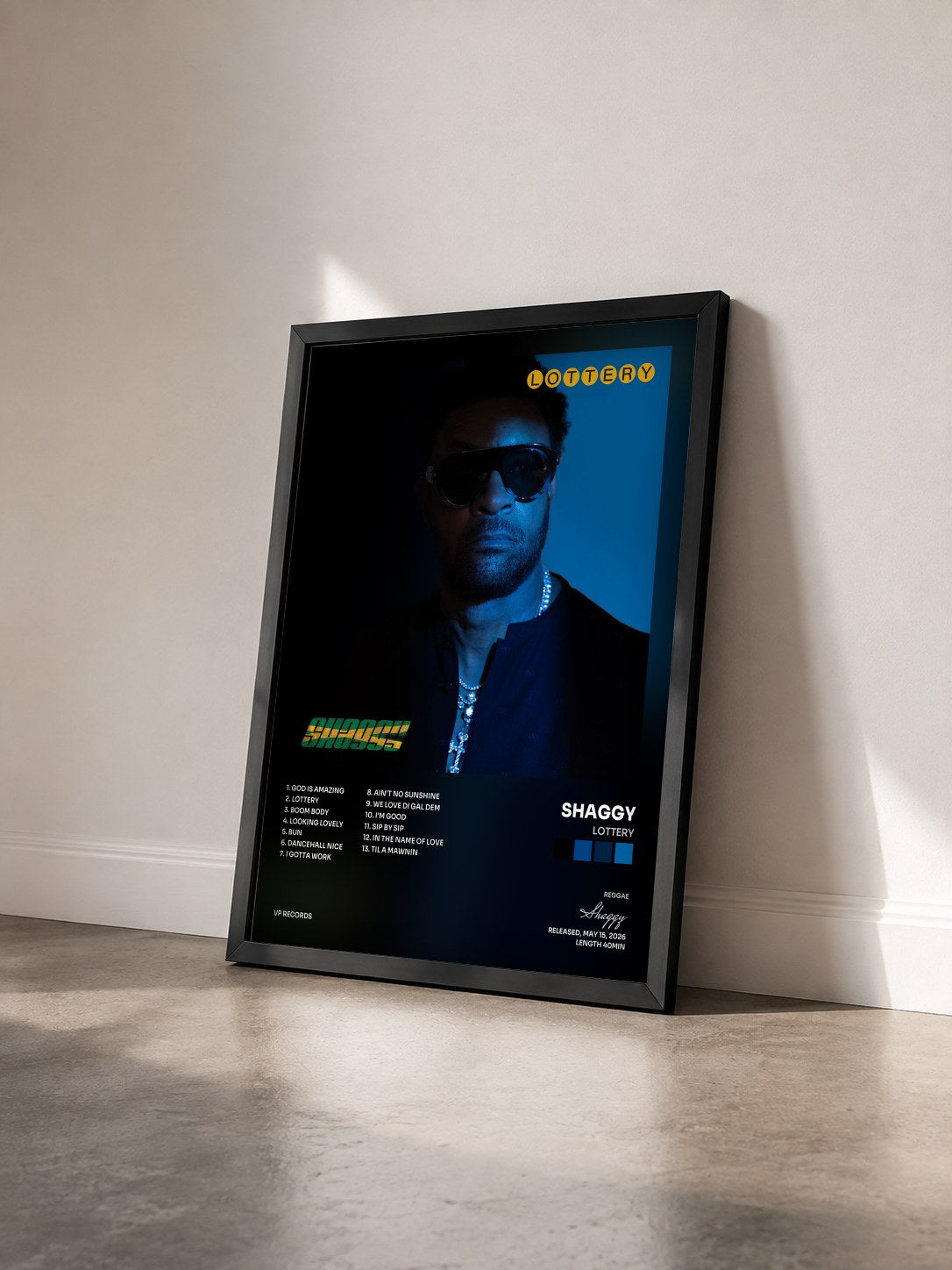 #noir Tableau de l'album Lottery de Shaggy vu de trois quarts, cadre noir