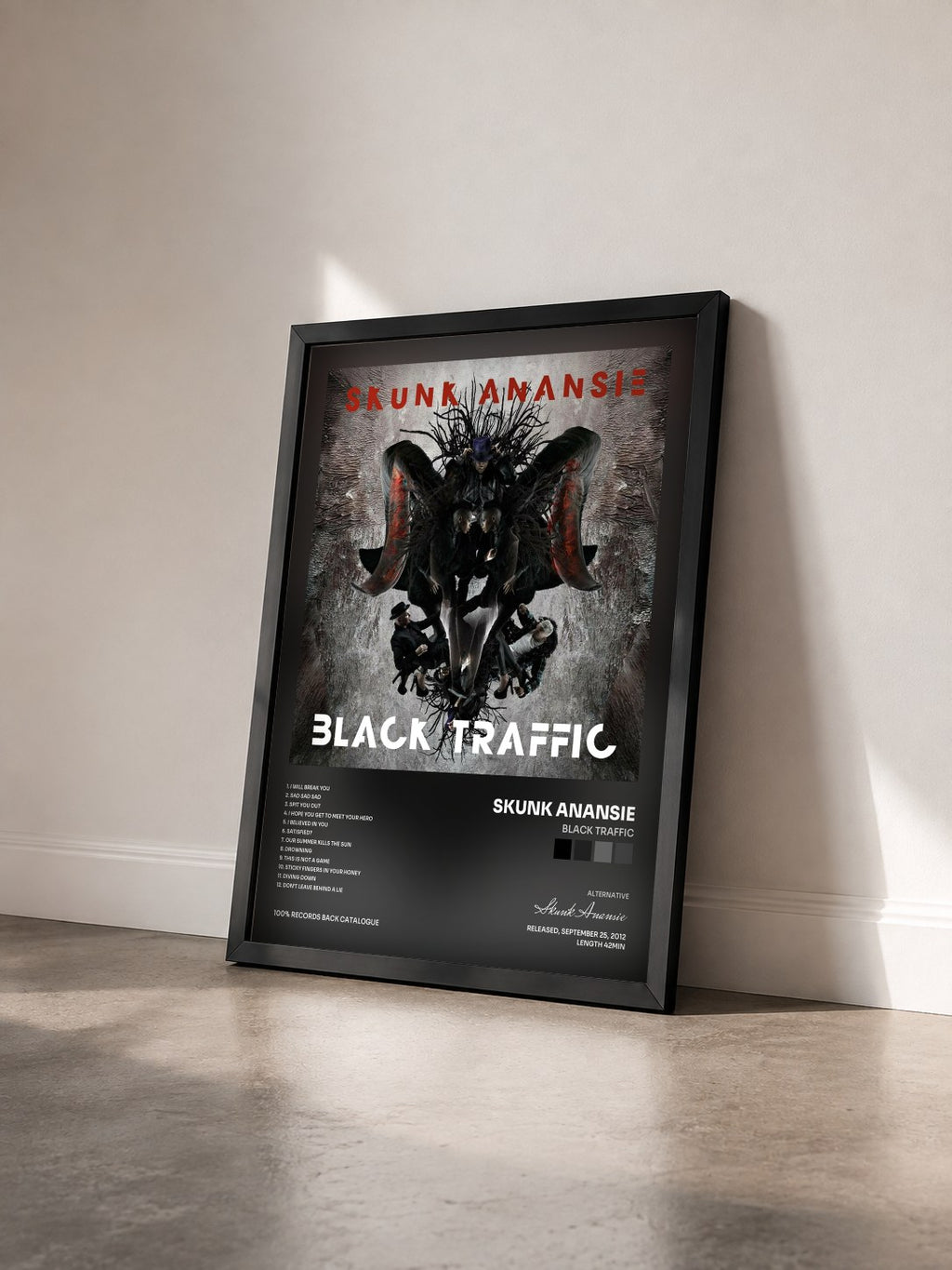 #noir Tableau de l'album Black Traffic de Skunk Anansie vu de trois quarts, cadre noir