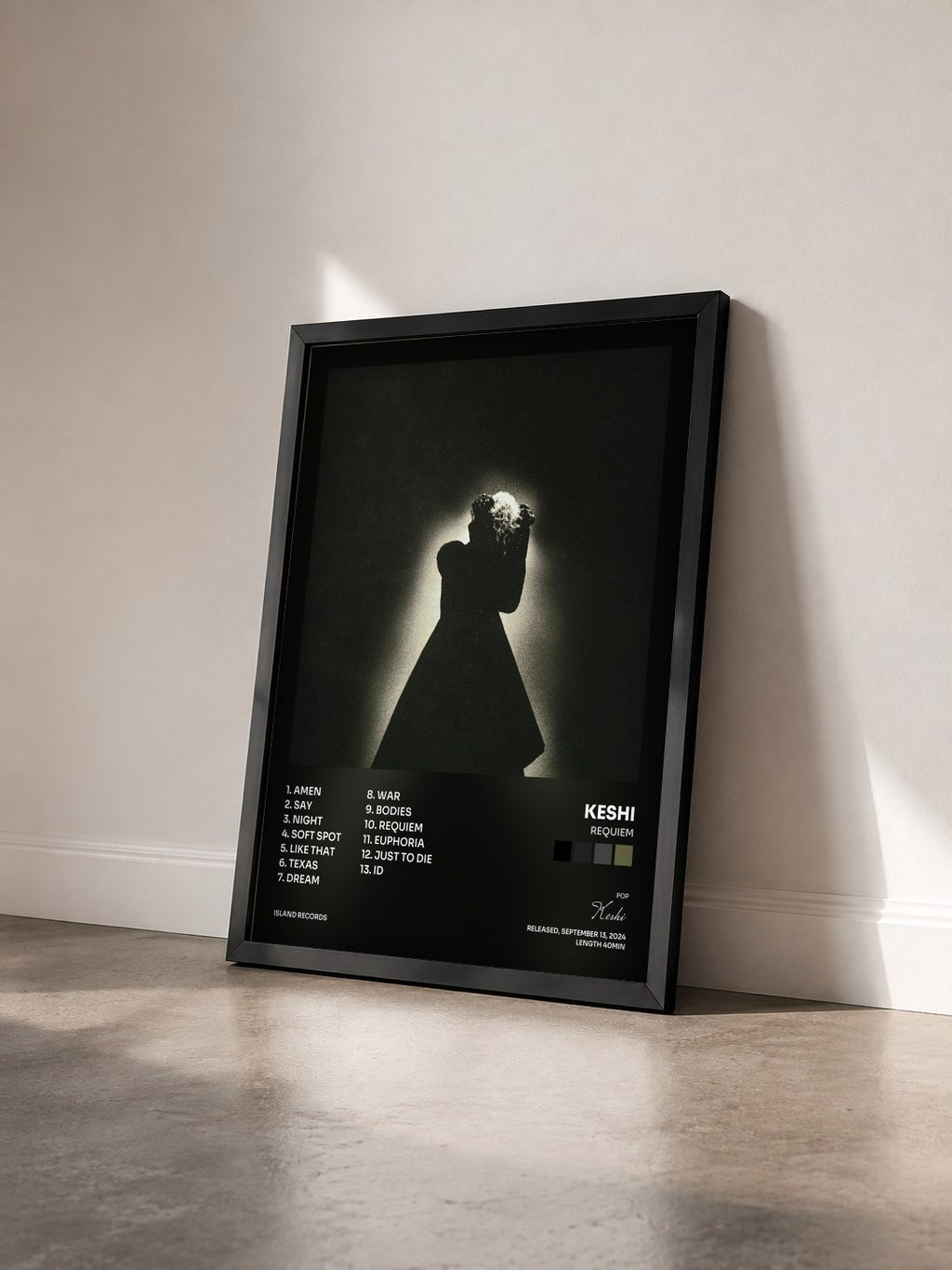 #noir Tableau de l'album Requiem de Keshi vu de trois quarts, cadre noir