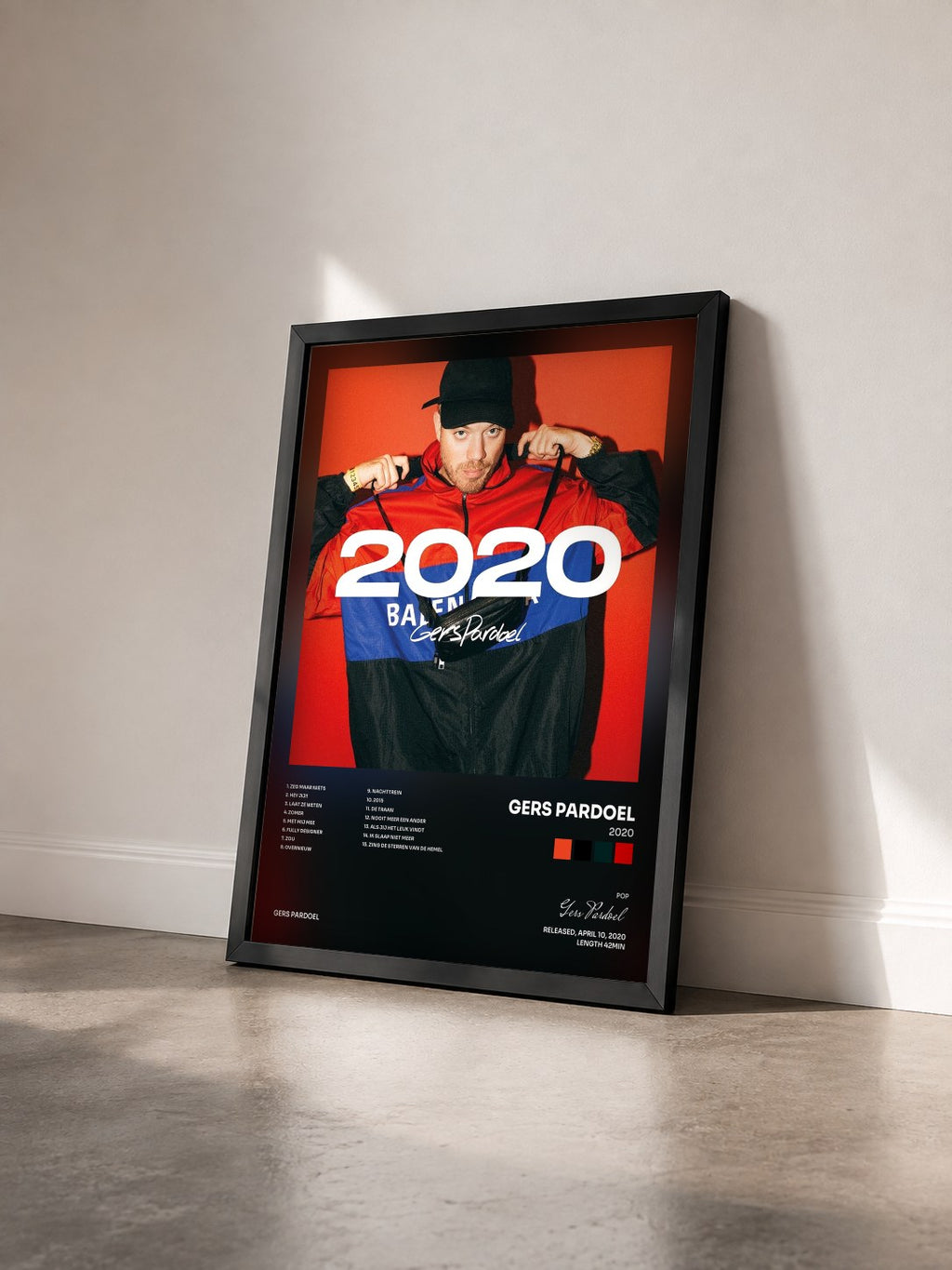 #noir Tableau de l'album 2020 de Gers Pardoel vu de trois quarts, cadre noir