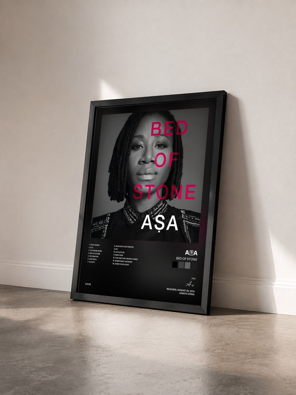 #noir Tableau de l'album Bed of Stone de Aṣa vu de trois quarts, cadre noir
