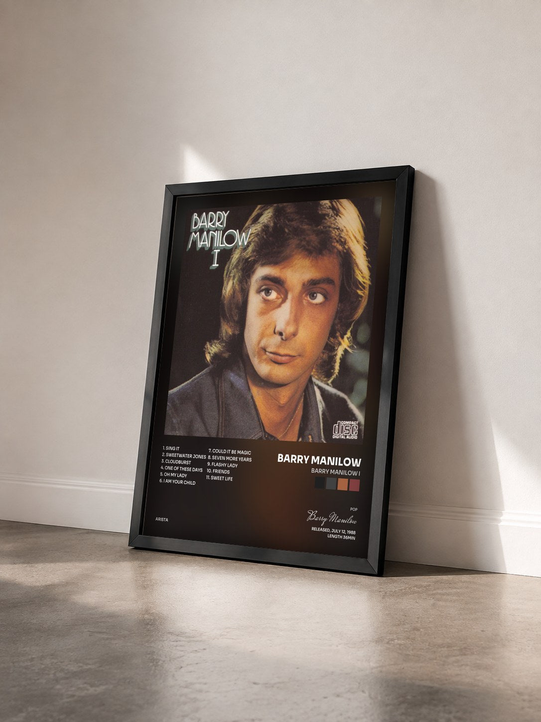 #noir Tableau de l'album Barry Manilow I de Barry Manilow vu de trois quarts, cadre noir