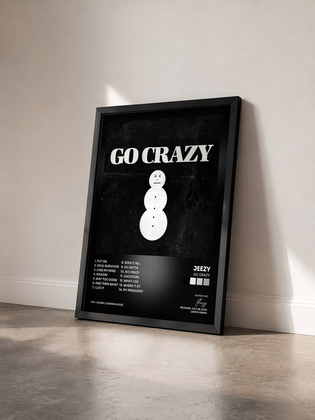 #noir Tableau de l'album Go Crazy de Jeezy vu de trois quarts, cadre noir
