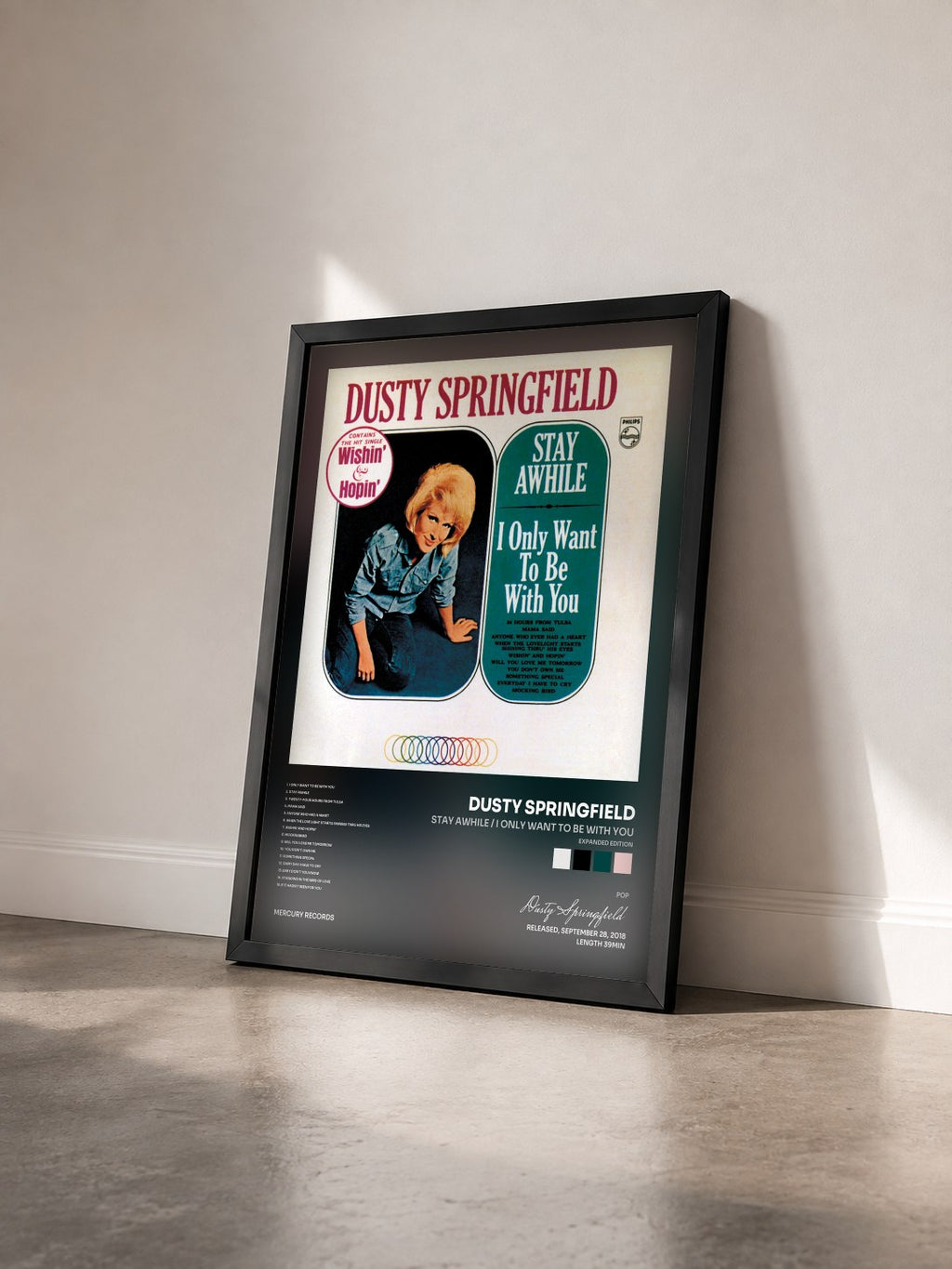 #noir Tableau de l'album Stay Awhile / I Only Want To Be With You (Expanded Edition) de Dusty Springfield vu de trois quarts, cadre noir