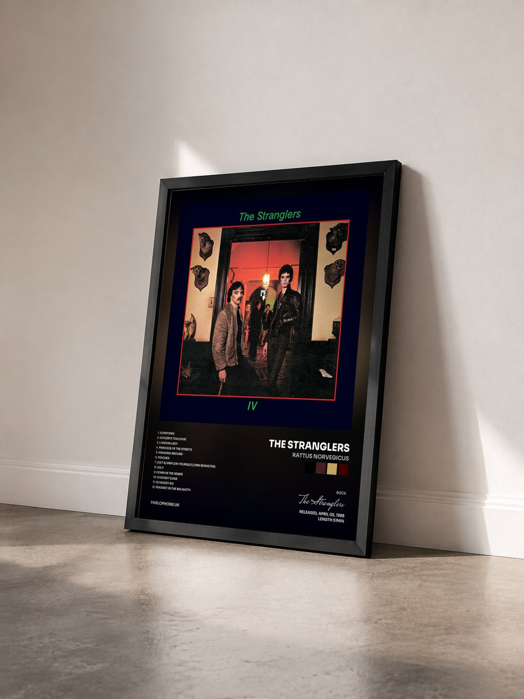 #noir Tableau de l'album Rattus Norvegicus de The Stranglers vu de trois quarts, cadre noir