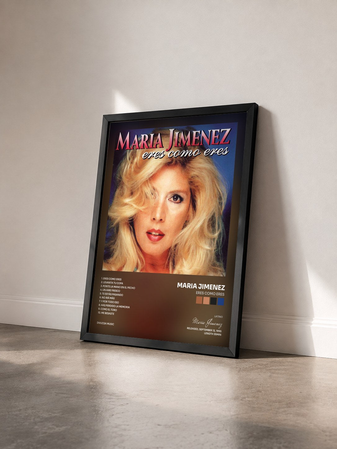 #noir Tableau de l'album Eres Como Eres de Maria Jimenez vu de trois quarts, cadre noir