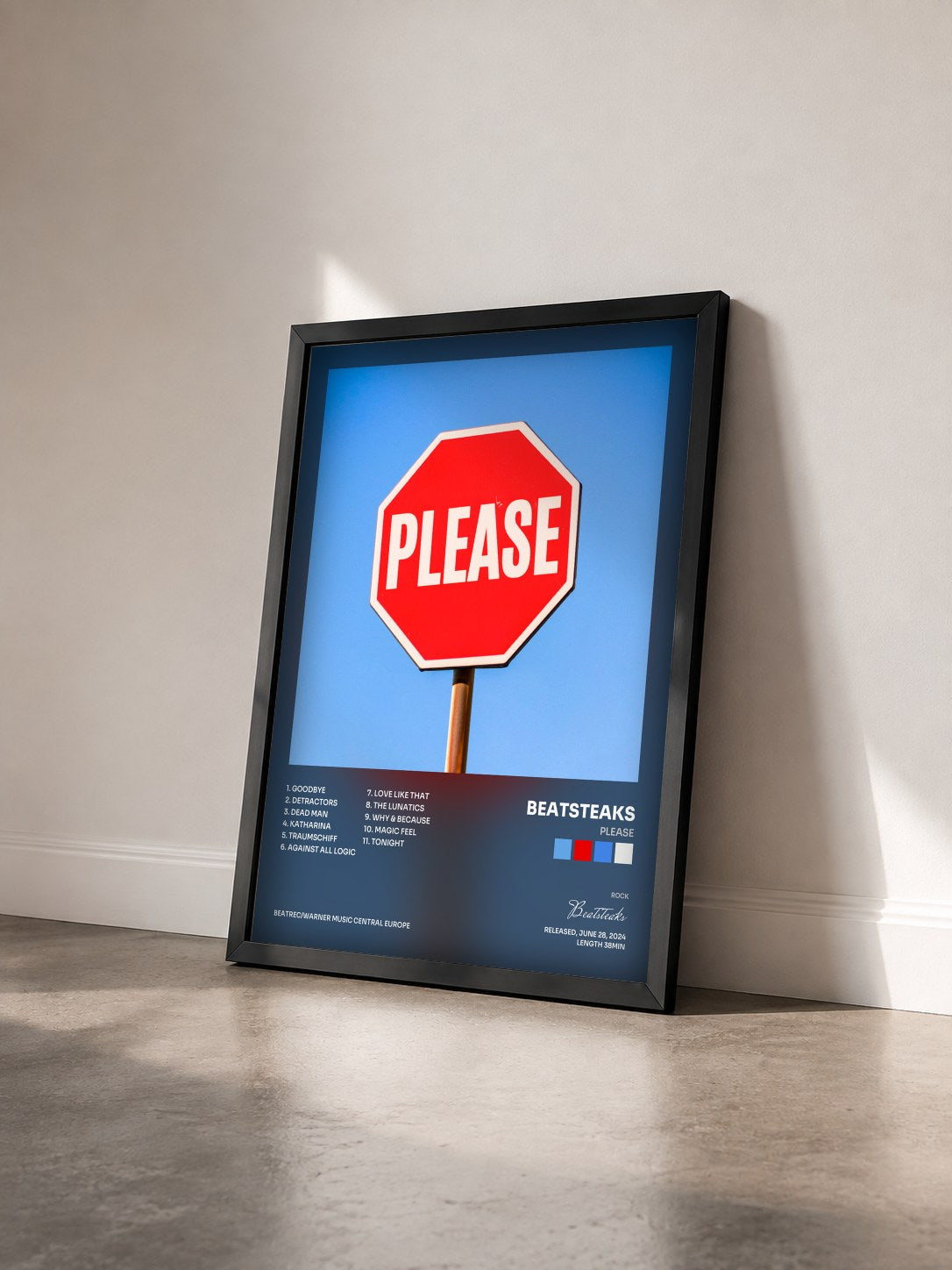 #noir Tableau de l'album PLEASE de Beatsteaks vu de trois quarts, cadre noir