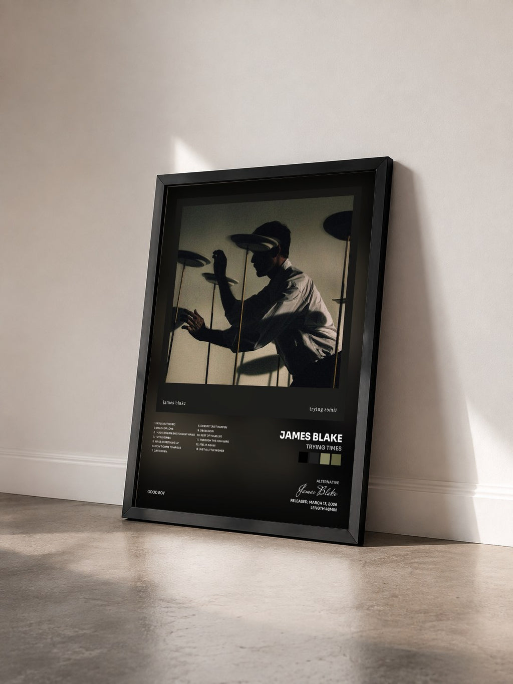 #noir Tableau de l'album Trying Times de James Blake vu de trois quarts, cadre noir