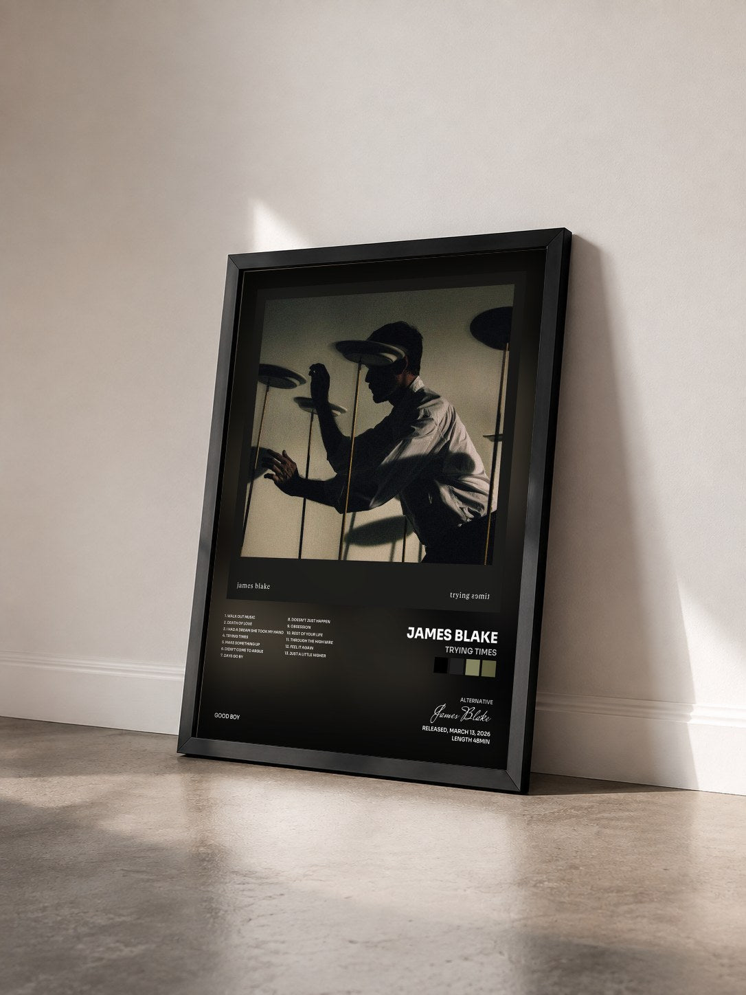 #noir Tableau de l'album Trying Times de James Blake vu de trois quarts, cadre noir