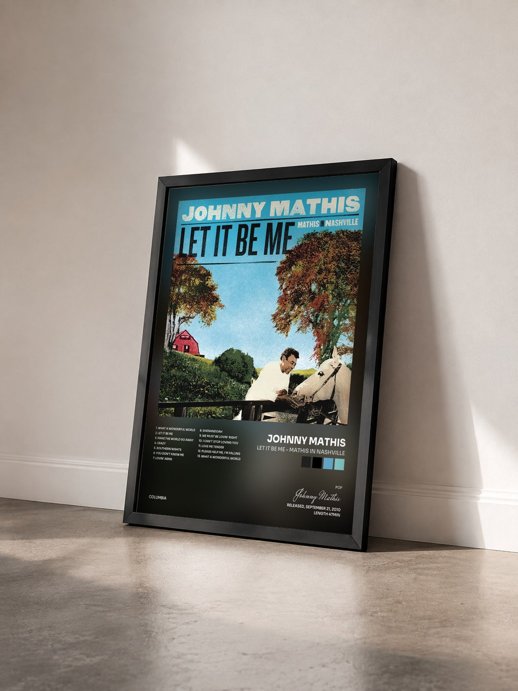 #noir Tableau de l'album Let It Be Me - Mathis In Nashville de Johnny Mathis vu de trois quarts, cadre noir