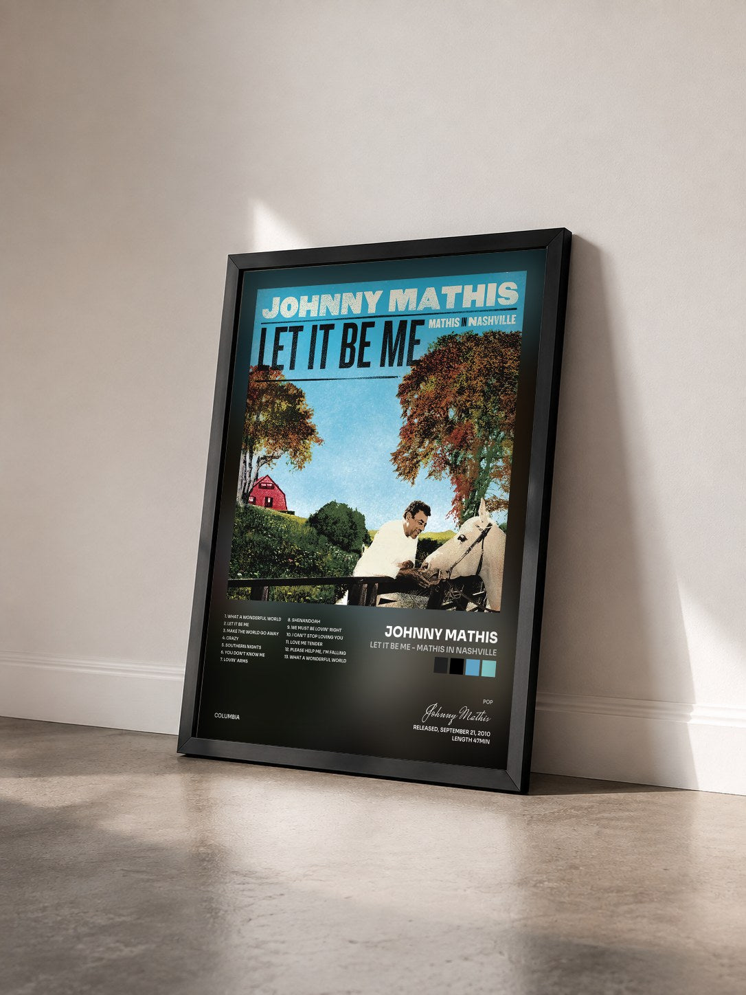 #noir Tableau de l'album Let It Be Me - Mathis In Nashville de Johnny Mathis vu de trois quarts, cadre noir